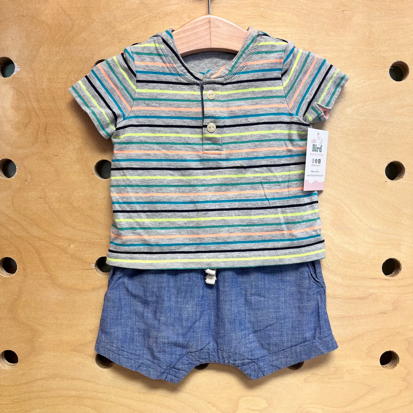 Grey Striped Tee Chambray Romper