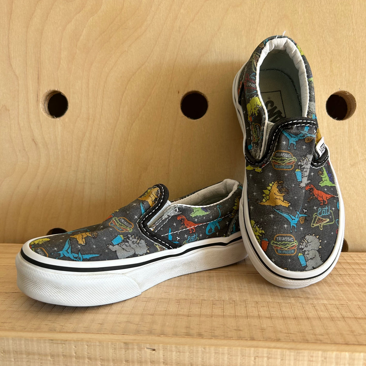 Grey Dino Slip Ons