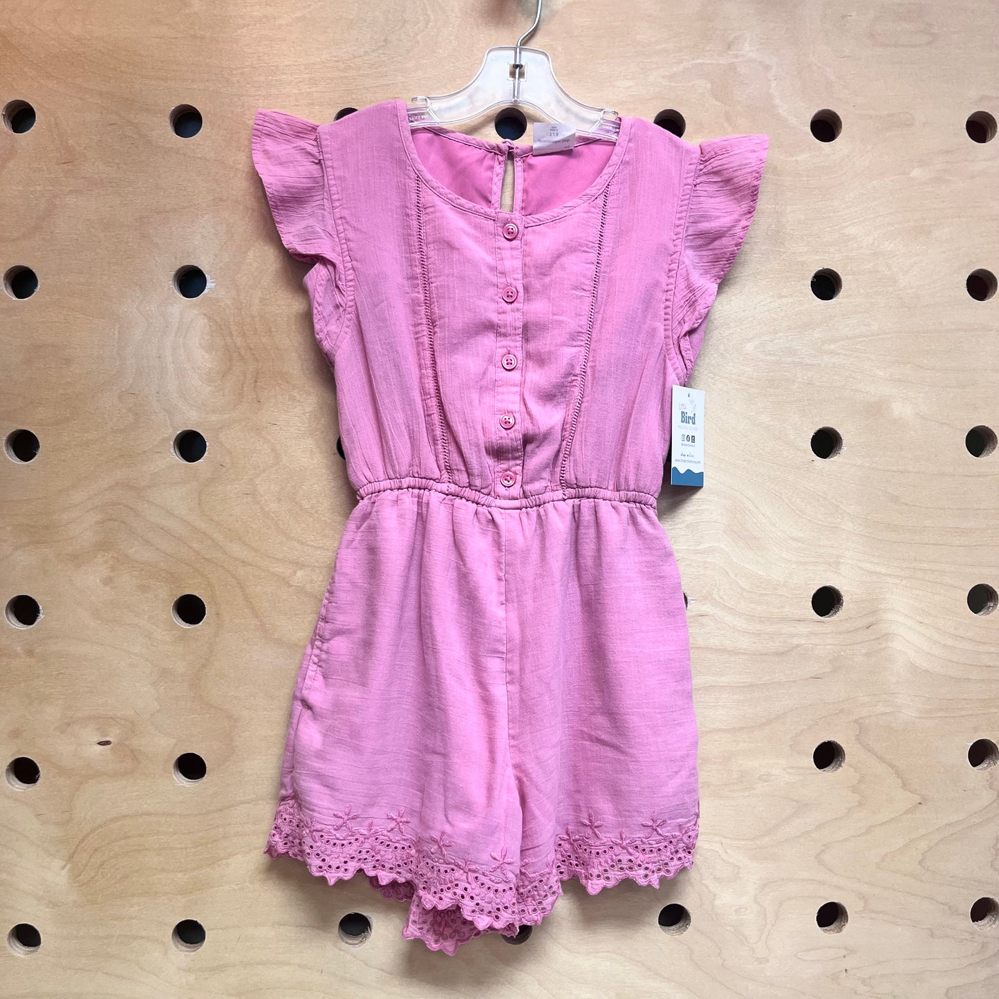 Pink Embroidered Flowers/Eyelet Trim Romper