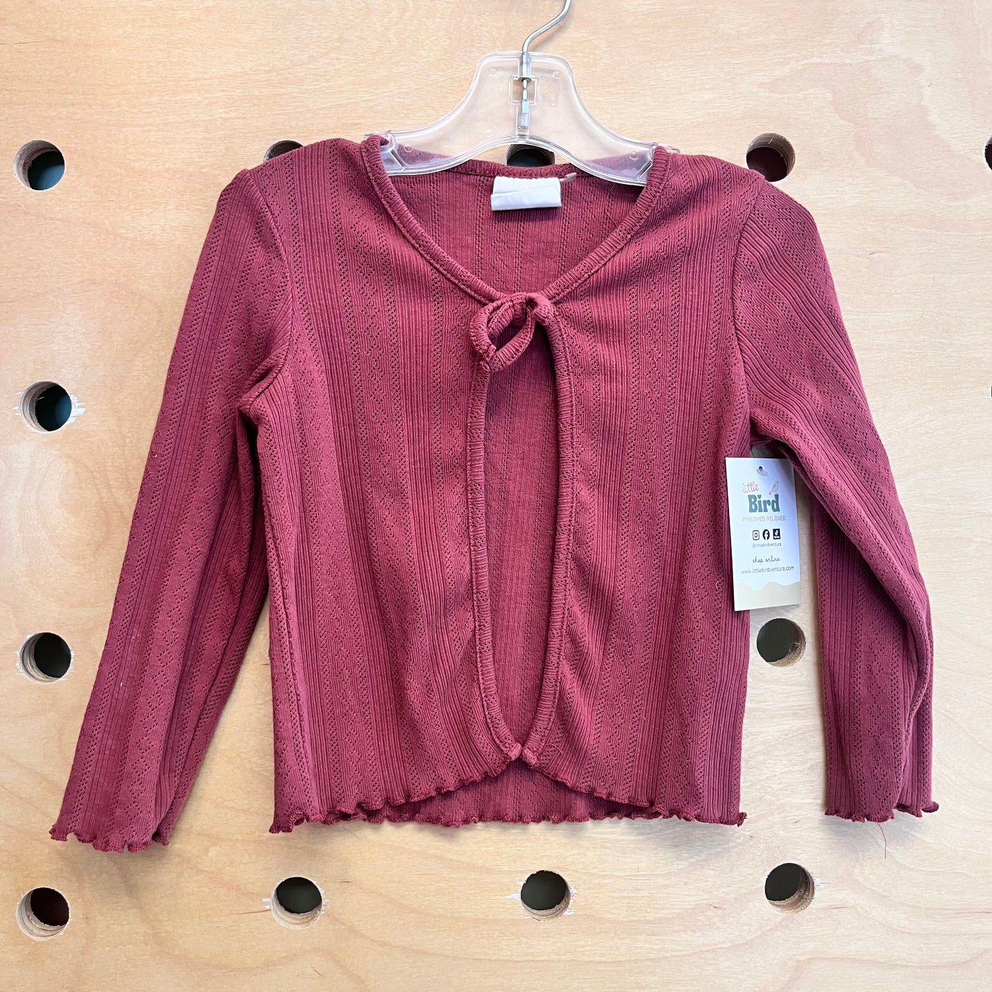Rust Pointelle Tie Cardigan