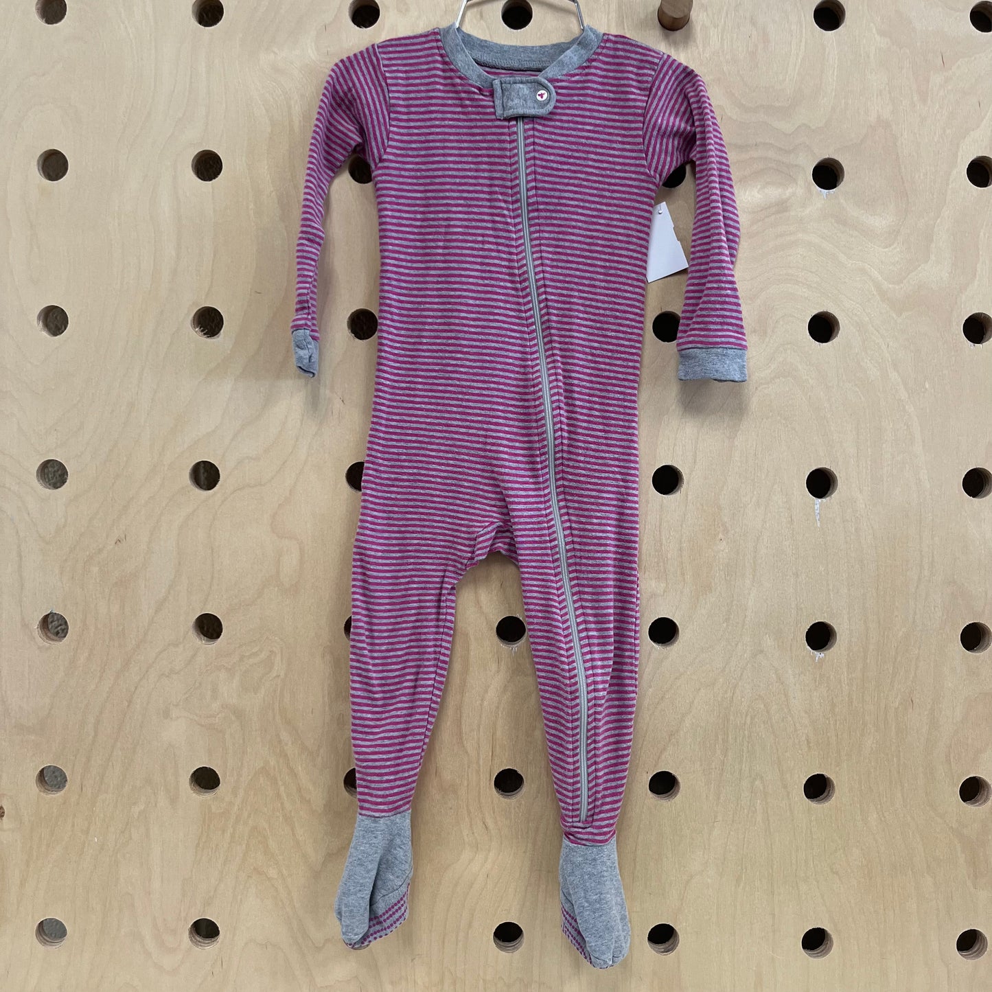 Pink+Grey Striped Footie Pajamas