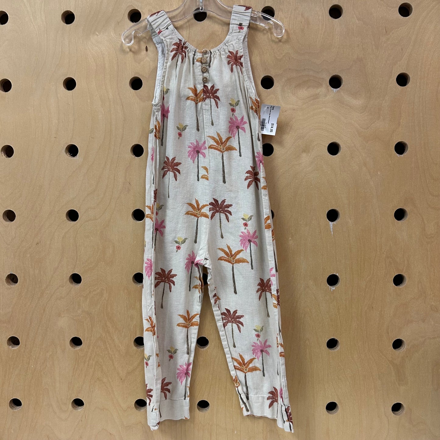 Beige FLoral Linen Blend Romper