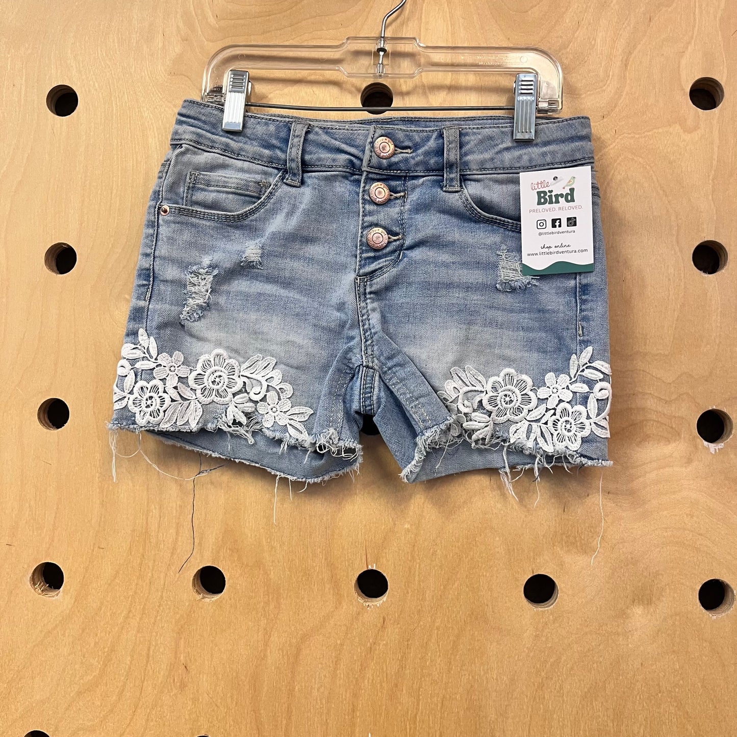 Distresed Lace Detail Denim Shorts