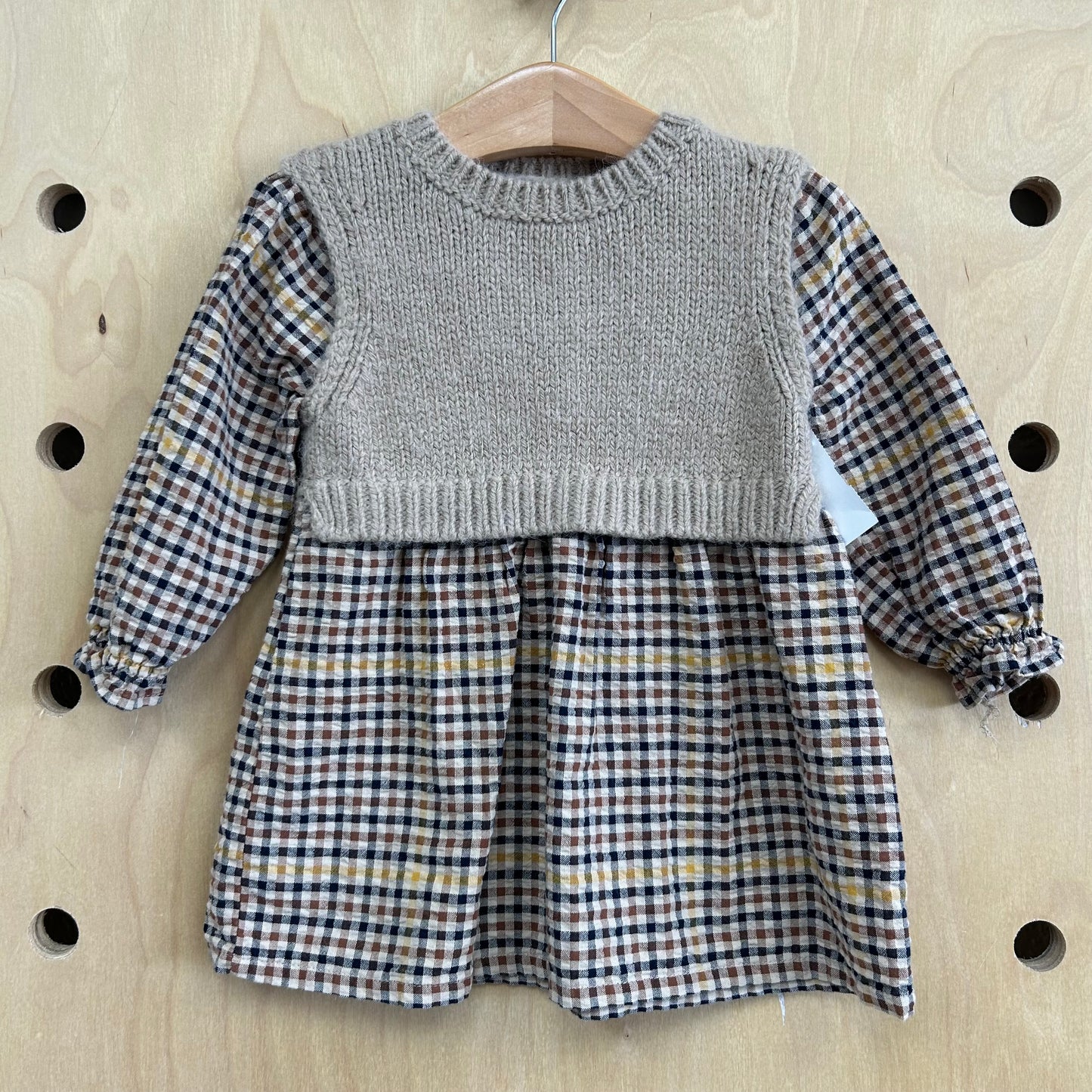 Faux Layered Brown Plaid Dress