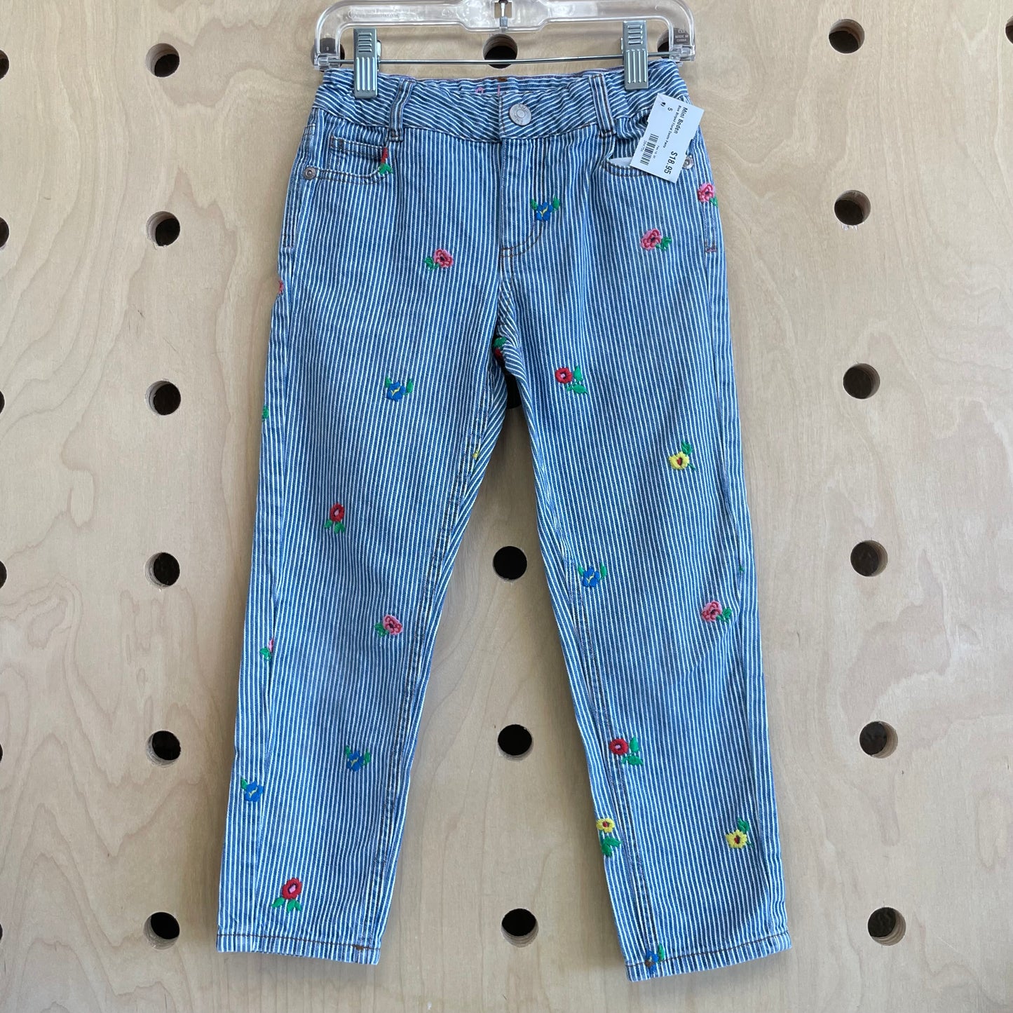 Blue Striped Floral Denim Pants