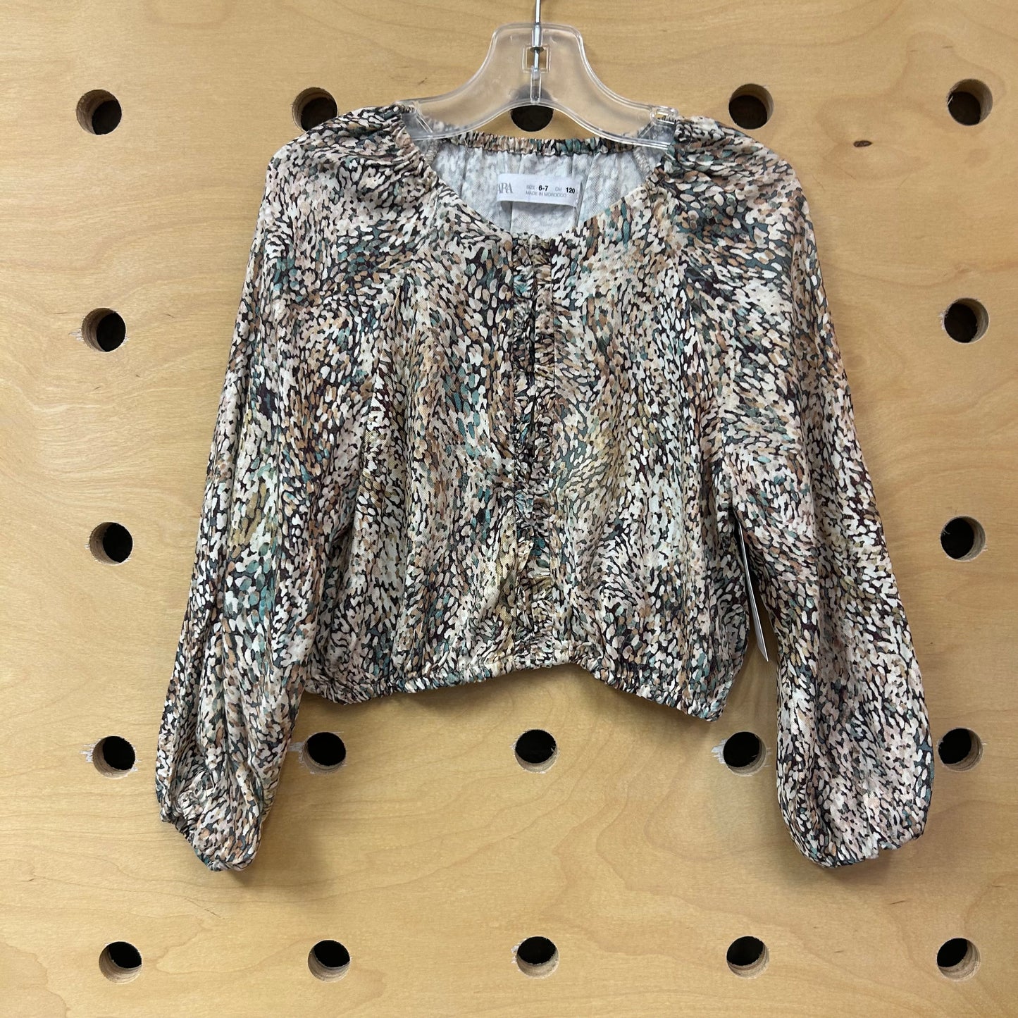 Brown Ruffle Front Elastic Trim Top