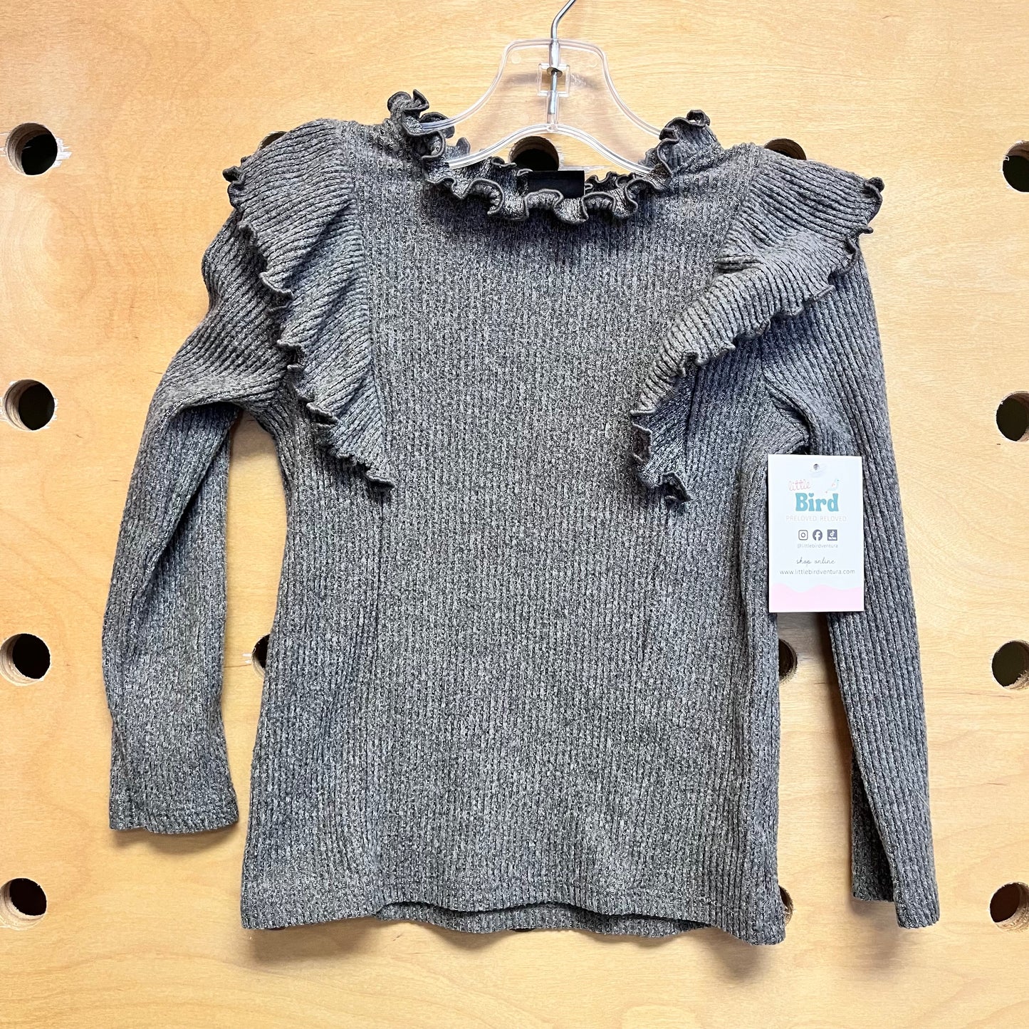 Heathered Gray Ruffle LS