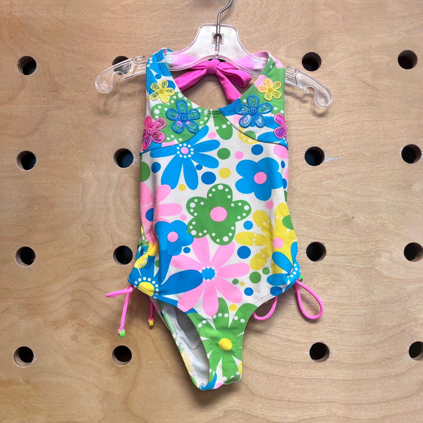 Multicolor Beaded Floral Halter Swimsuit