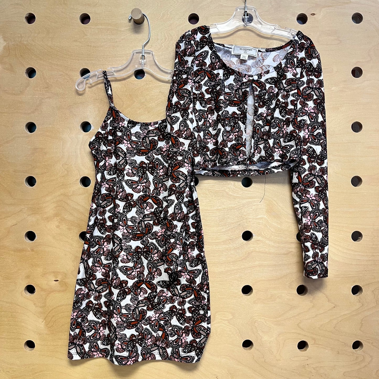 White/Maroon Butterfly Dress+Cardigan