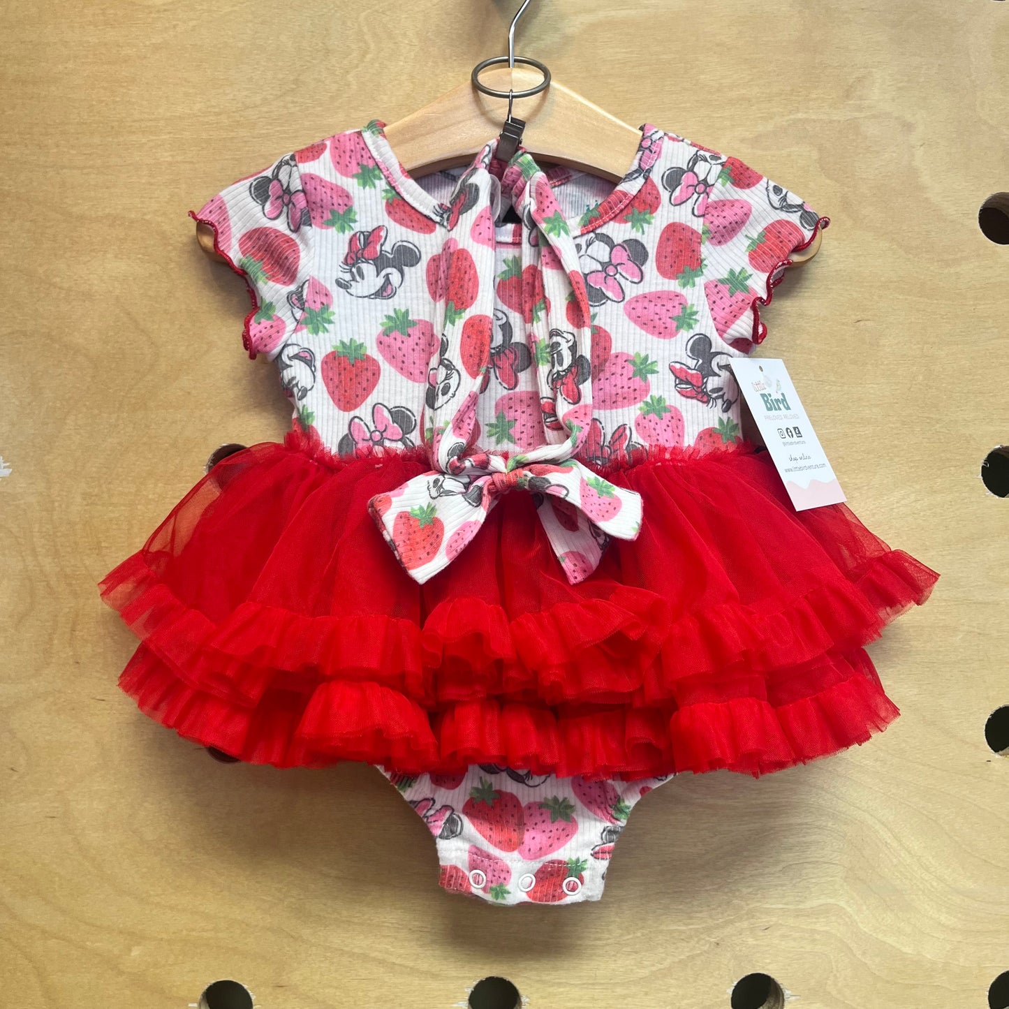 Ribbed Strawberry Minnie Tulle Bodysuit + Headband