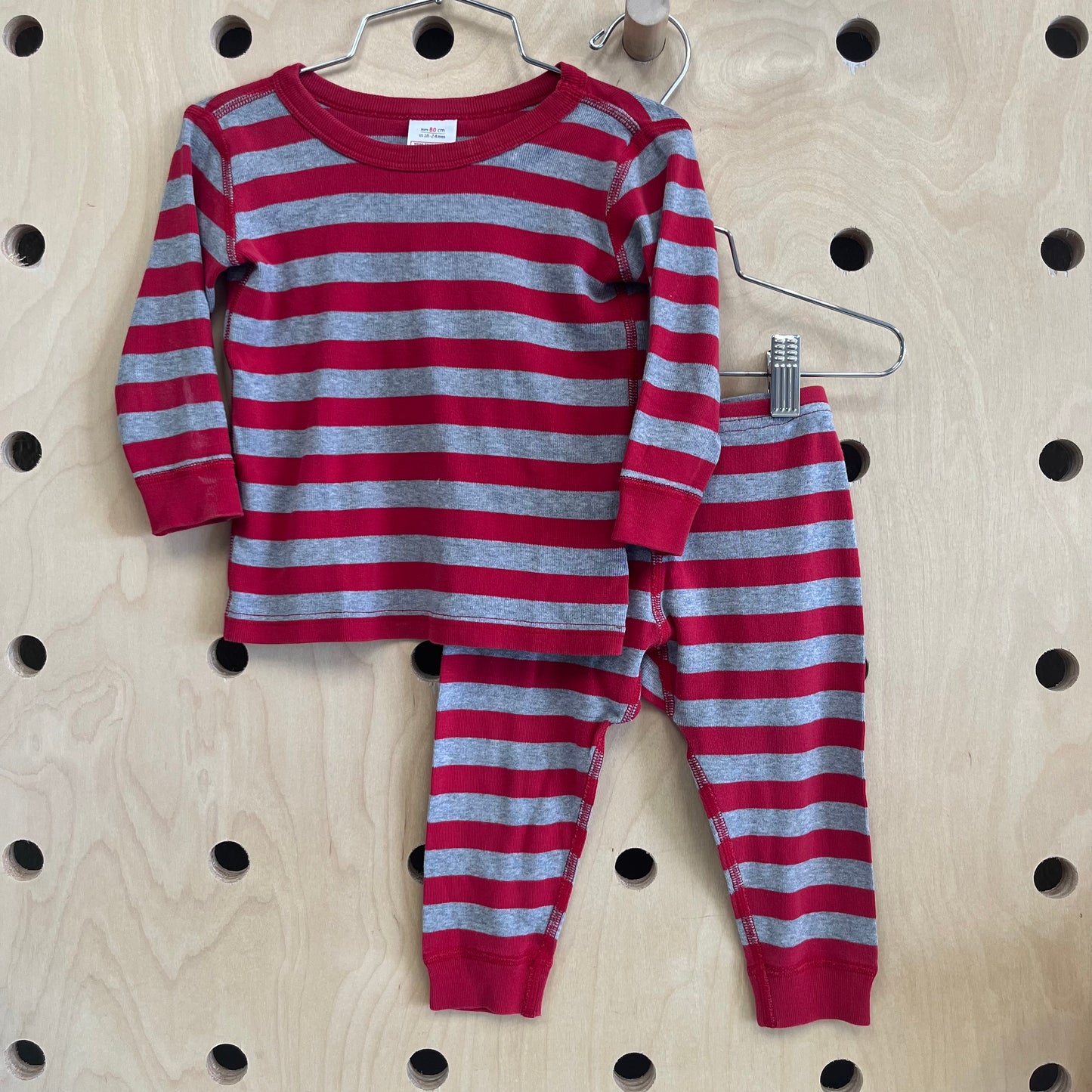 Red & Grey Striped Pajama Set