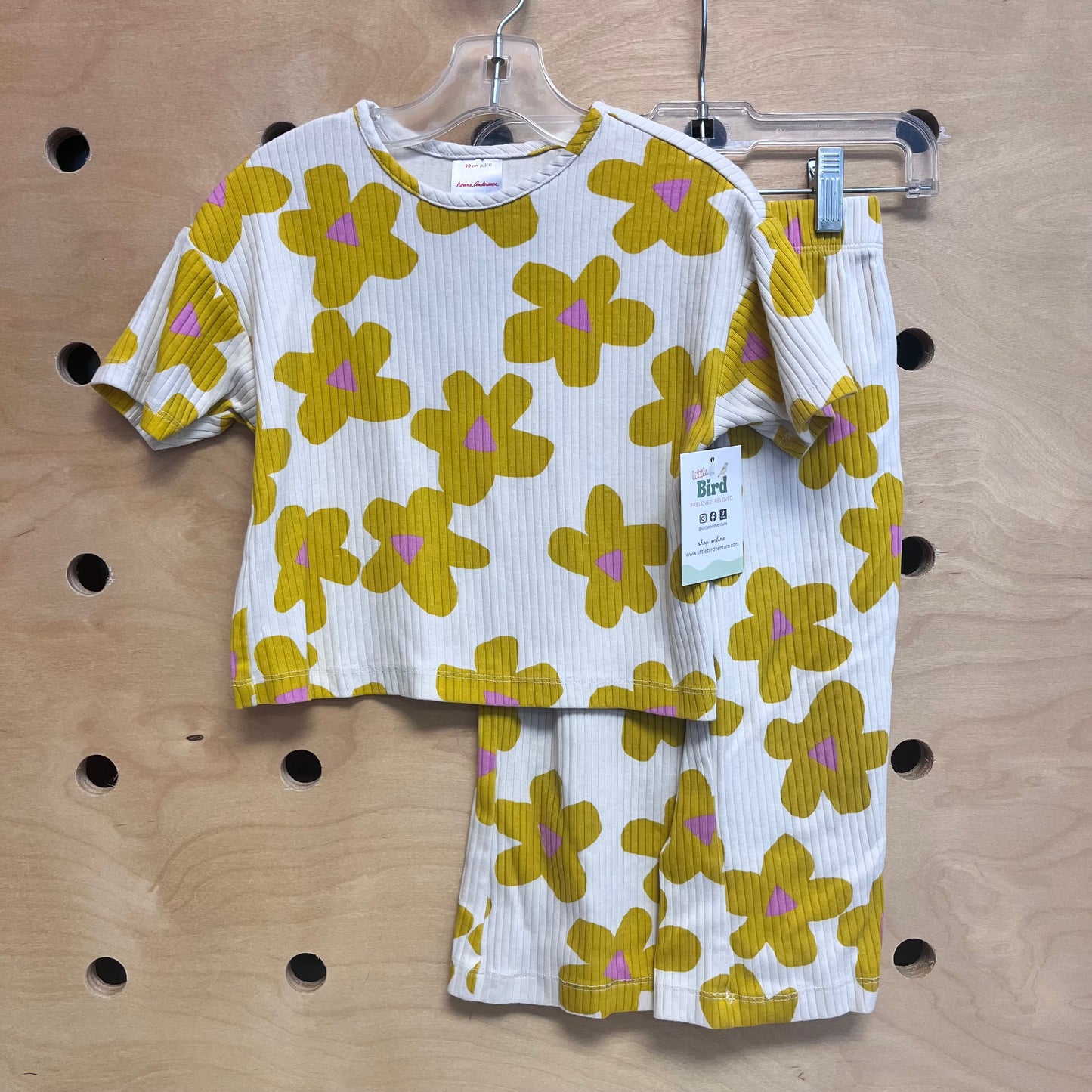 White/Yellow Floral Ribbed Outfit