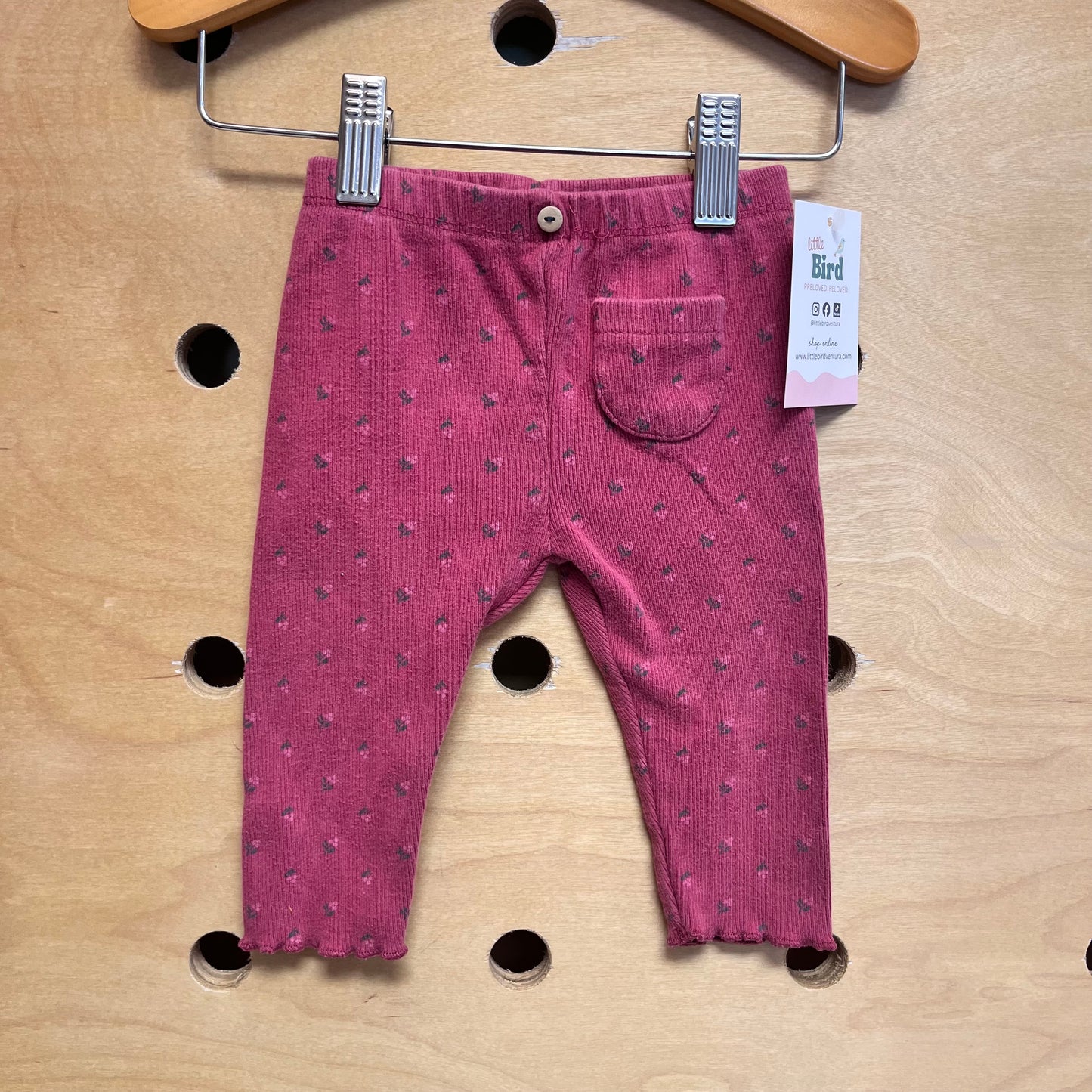 Pink Floral Ribbed Leggings