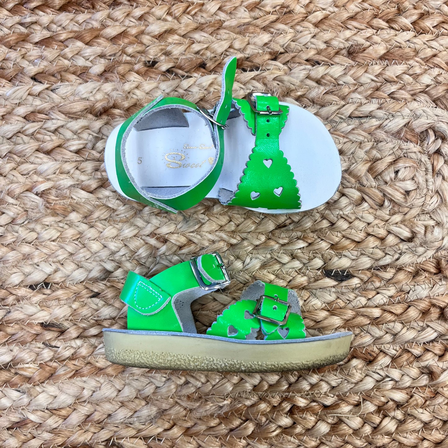 Green Leather Heart Sandals