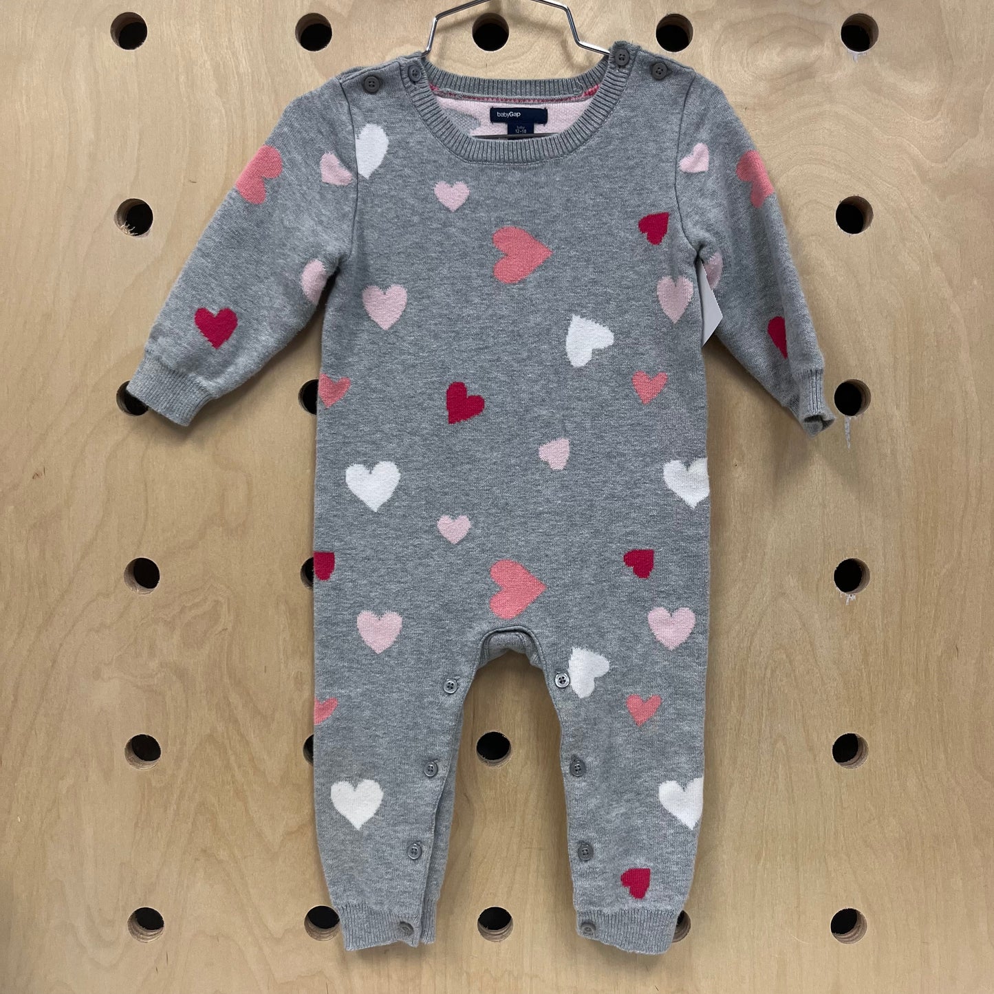 Grey Knit Bodysuit w/ Pink Hearts