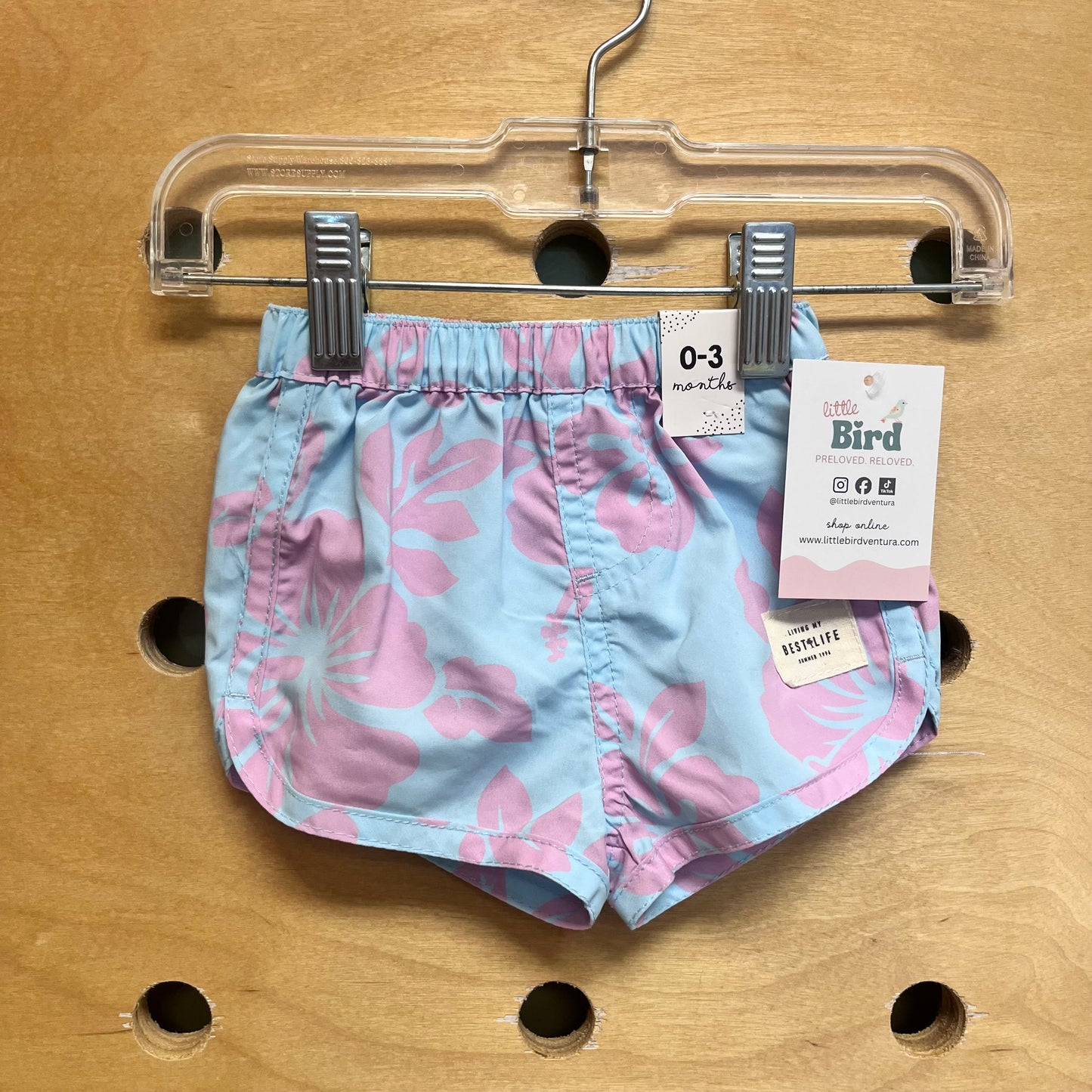 Aqua/Pink Hibiscus Swim Shorts NEW!