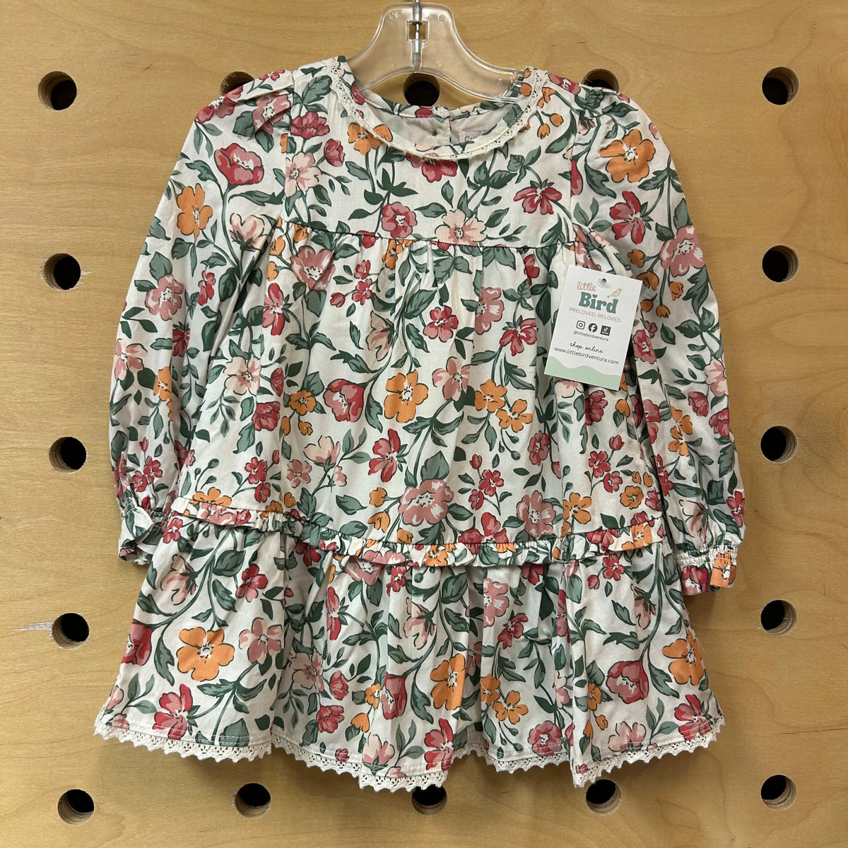 White/Pink Floral LS Dress