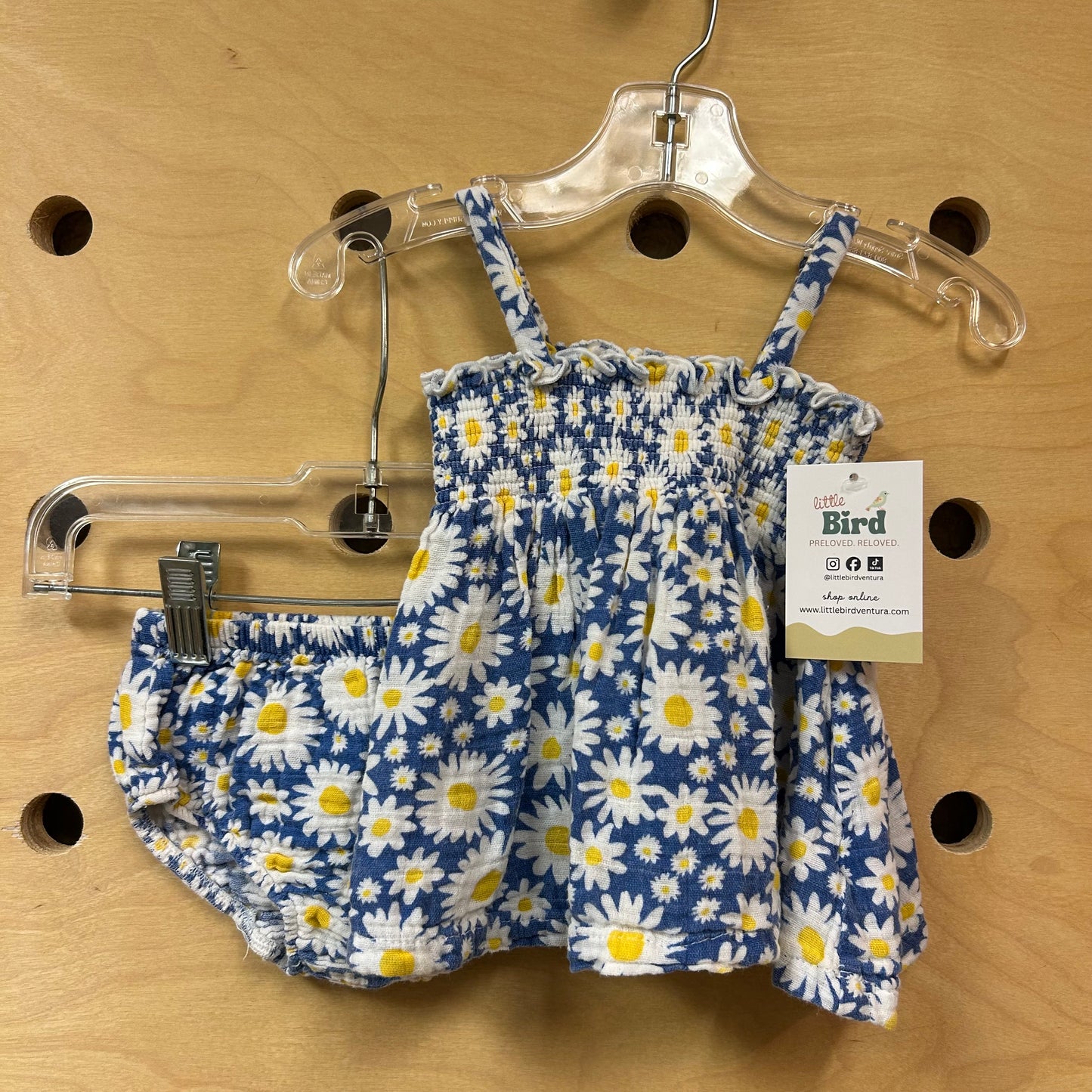 Blue/White Daisy Gauze Shirt+Bloomers
