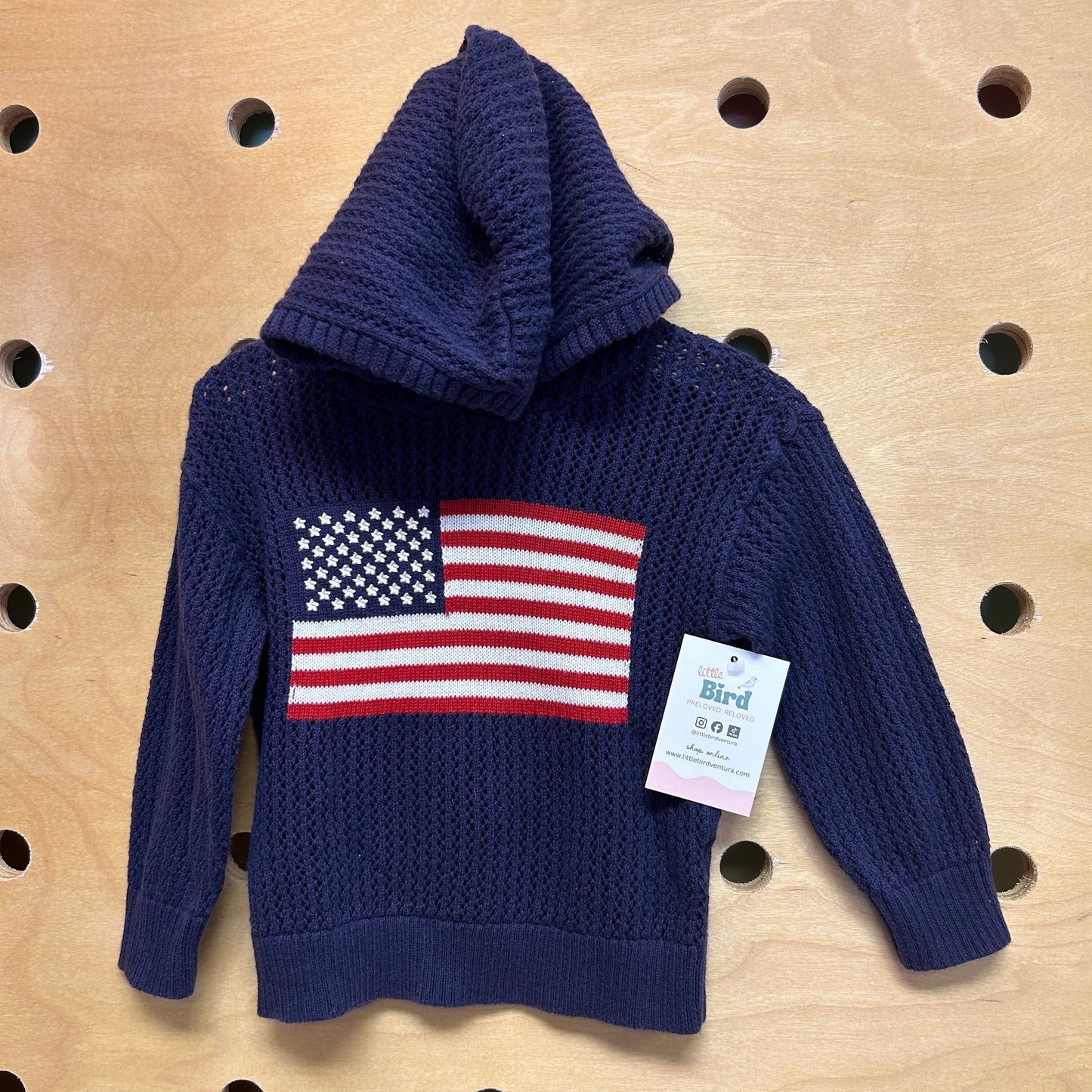 Blue Loose Knit American Flag Sweater