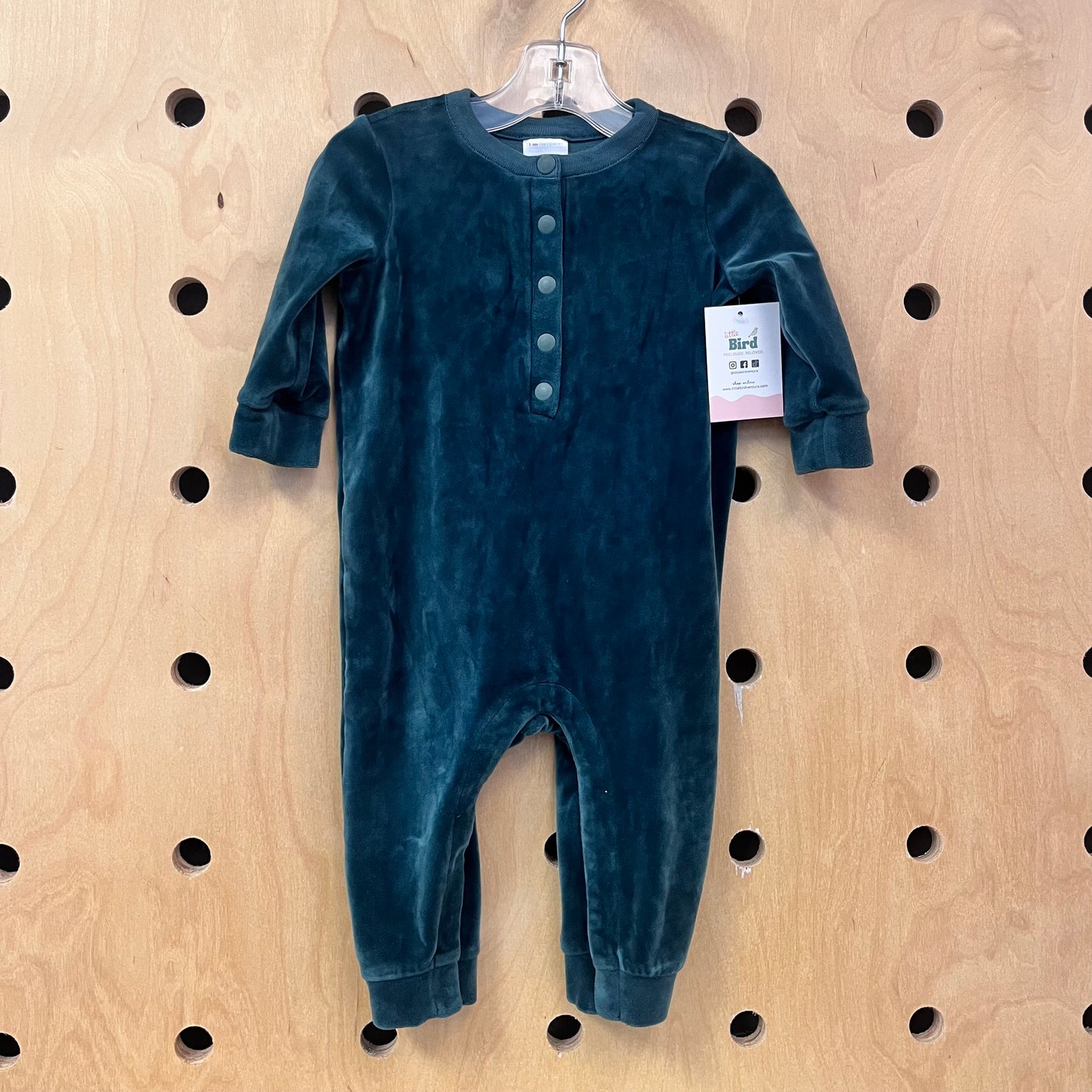 Green Velour Snap Romper