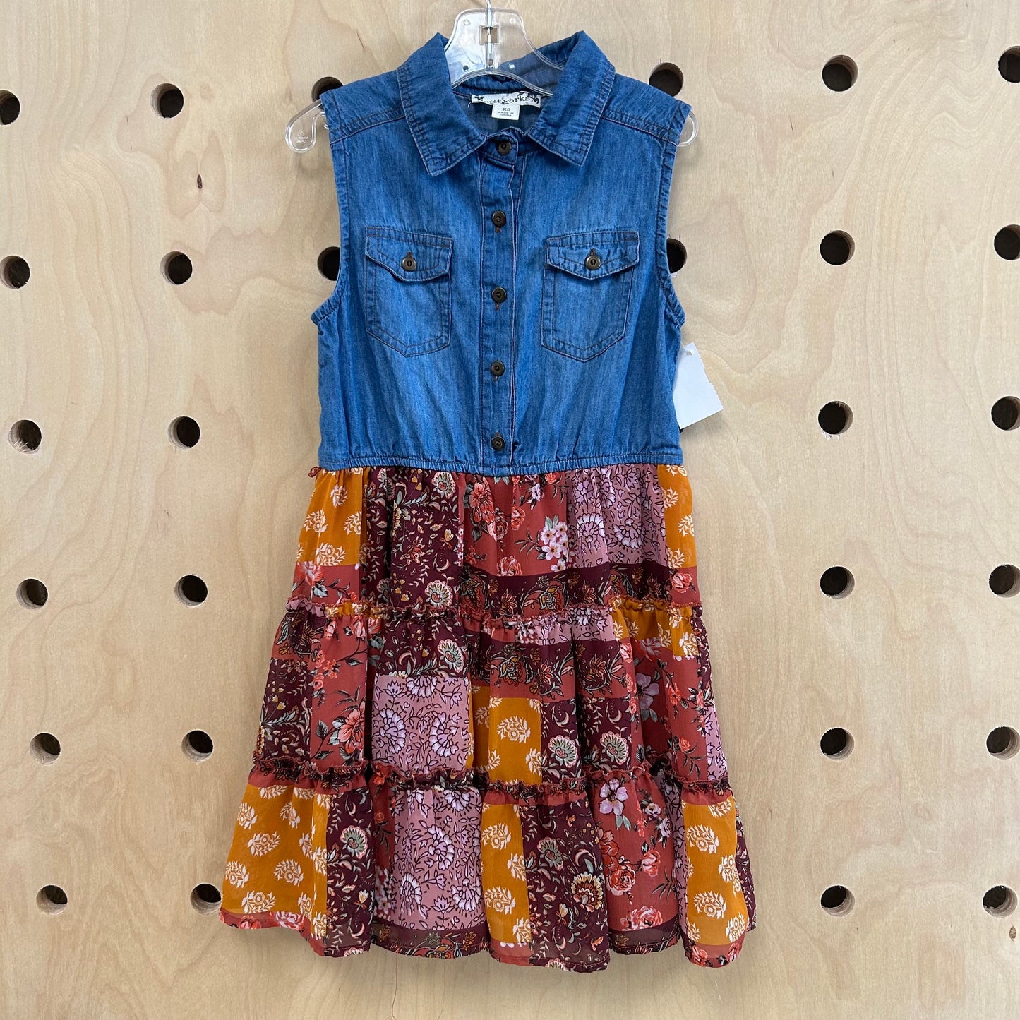 Chambray+Floral Plaid Dress