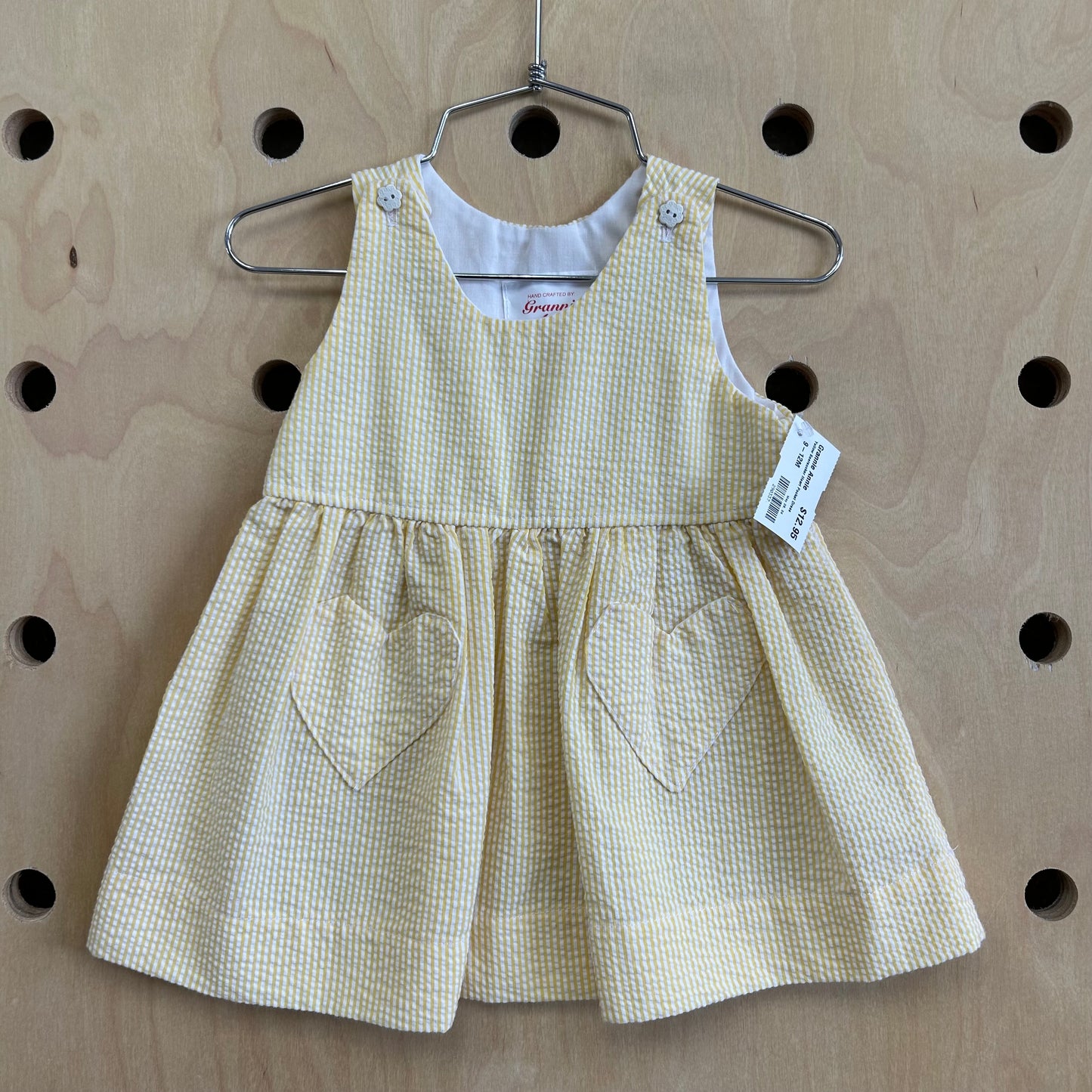 Yellow Seersucker Heart Pocket Dress