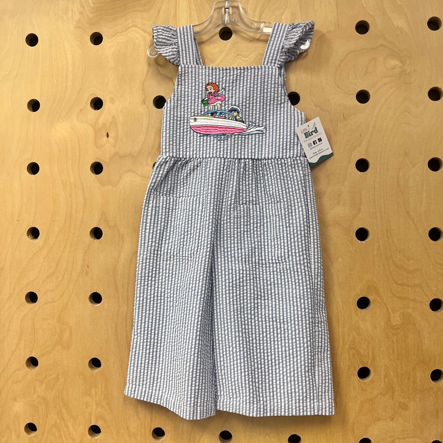 Blue Seersucker Ponyo Romper