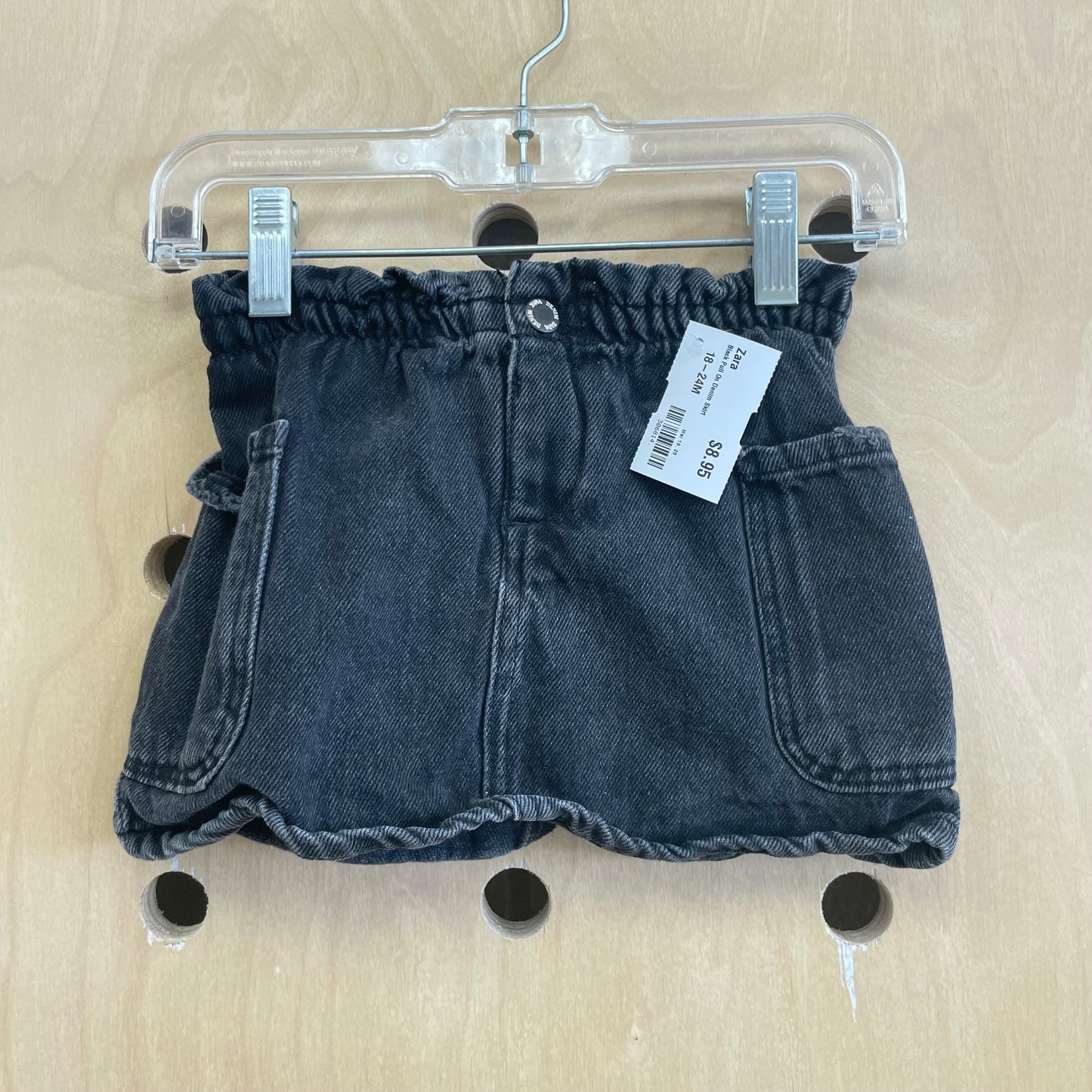 Black Pull On Denim Skirt