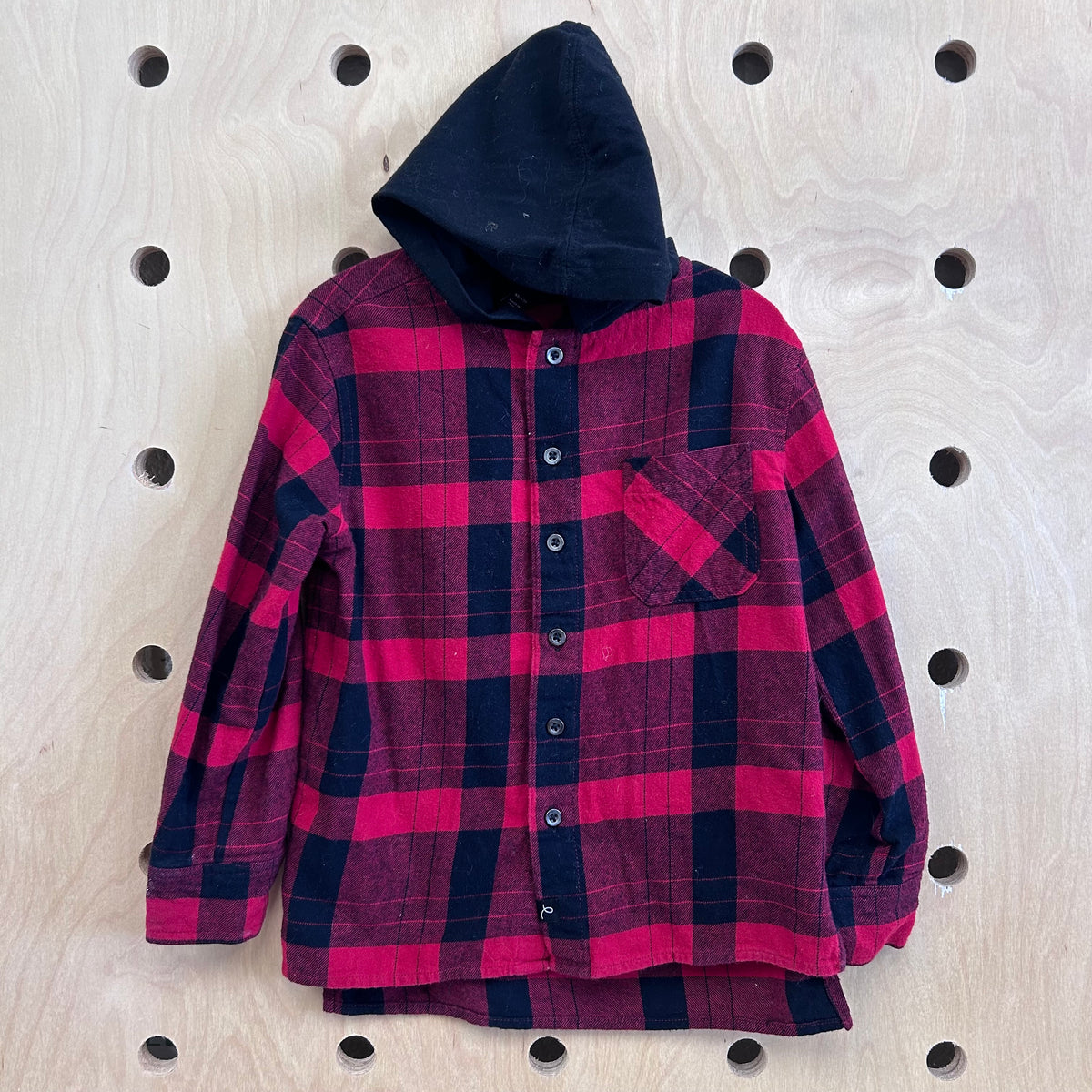 Red + Black Plaid Hoodie Flannel