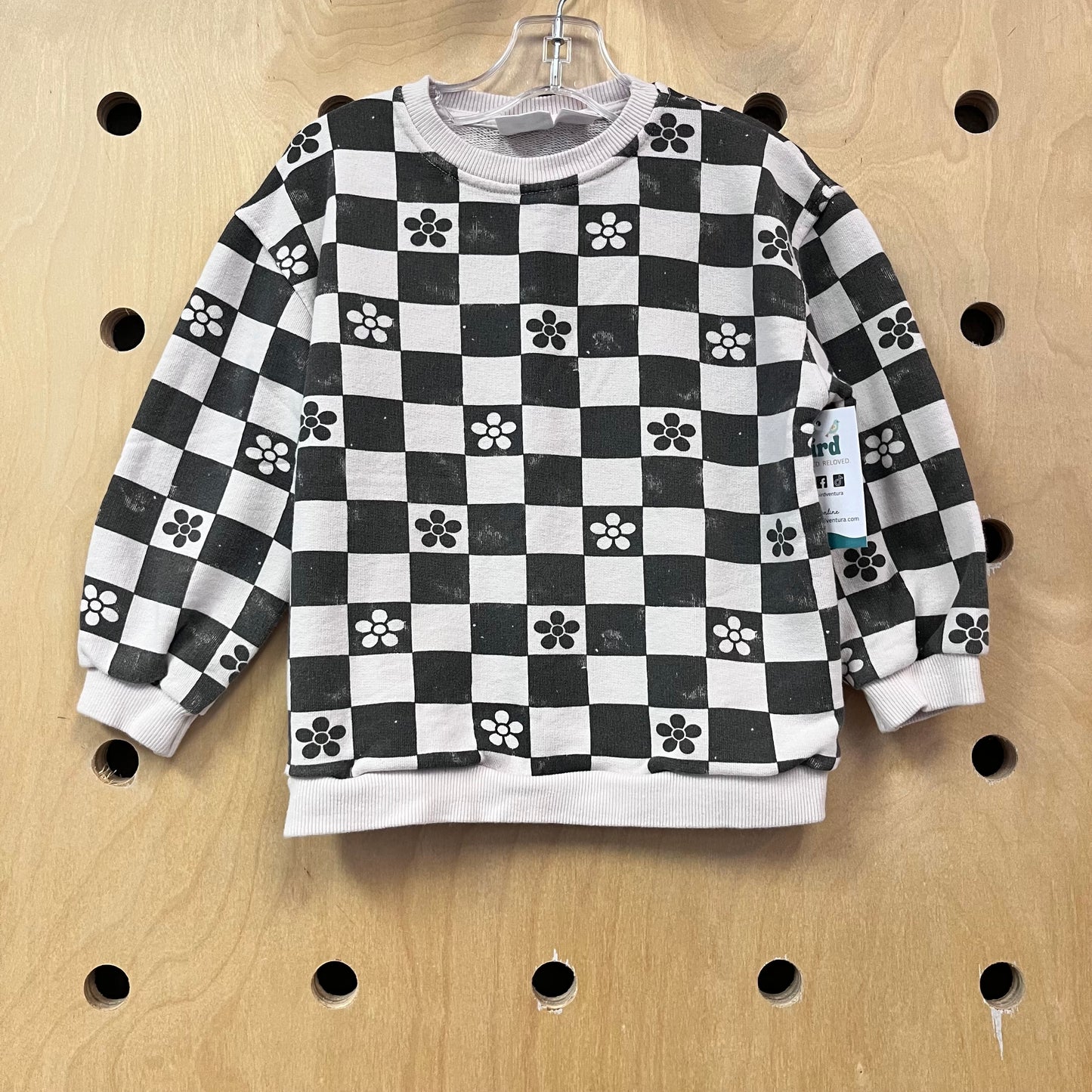 Cream & Black Floral Checkered Pullover