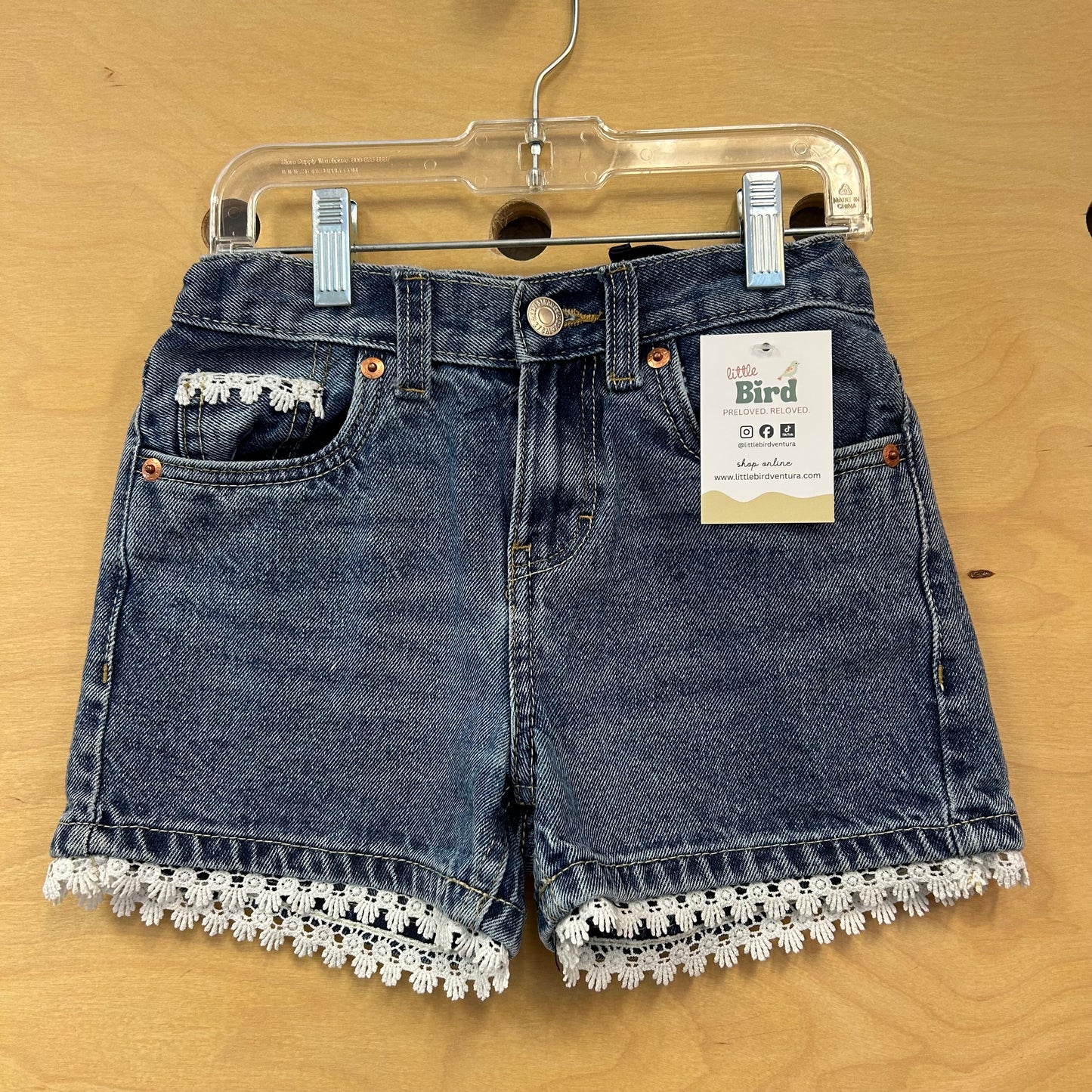 Denim Girlfriend Lace Trim Shorts