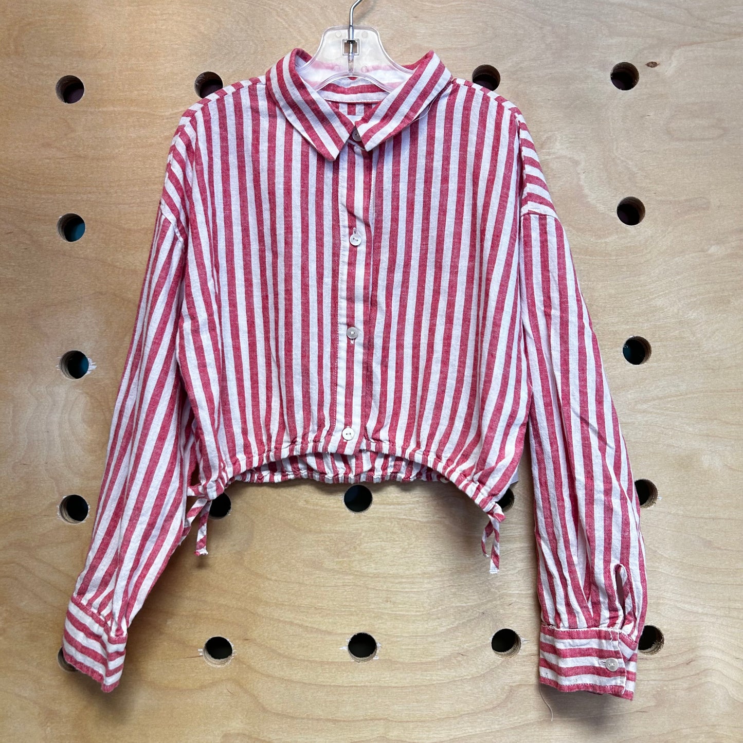 Red/White Striped Linen Blend LS