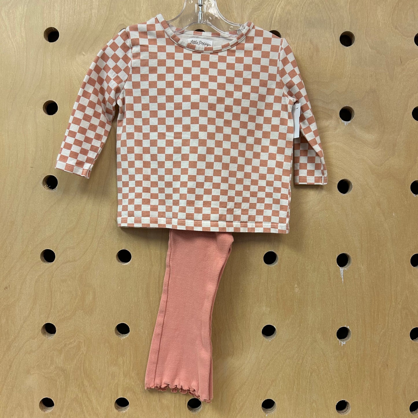 Pink Checkered Top & Lettuce Hem Leggings