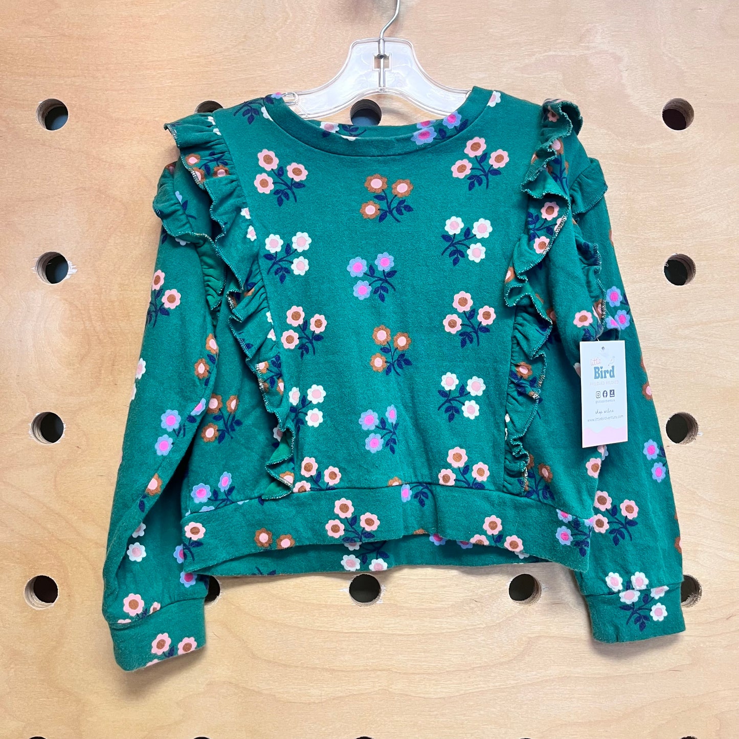 Green Floral Ruffle Pullover