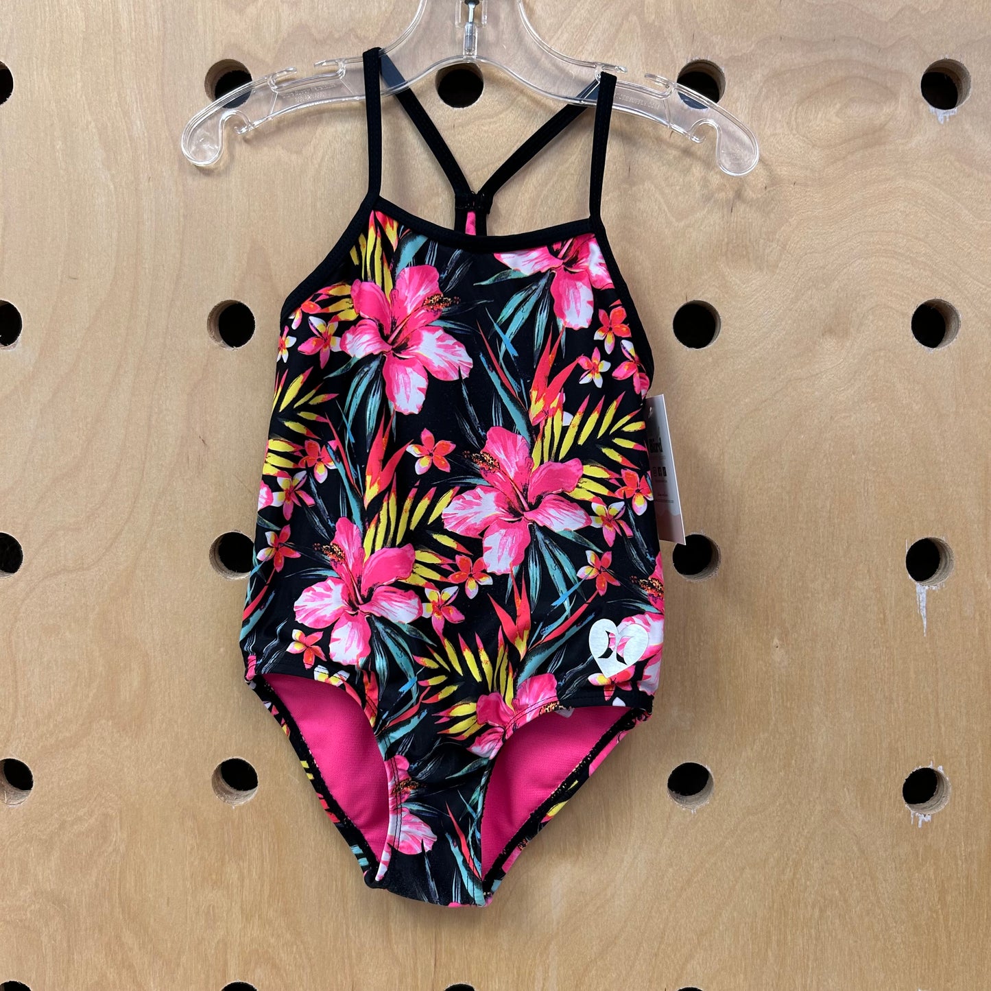 Black Tropical Floral Swimsuit