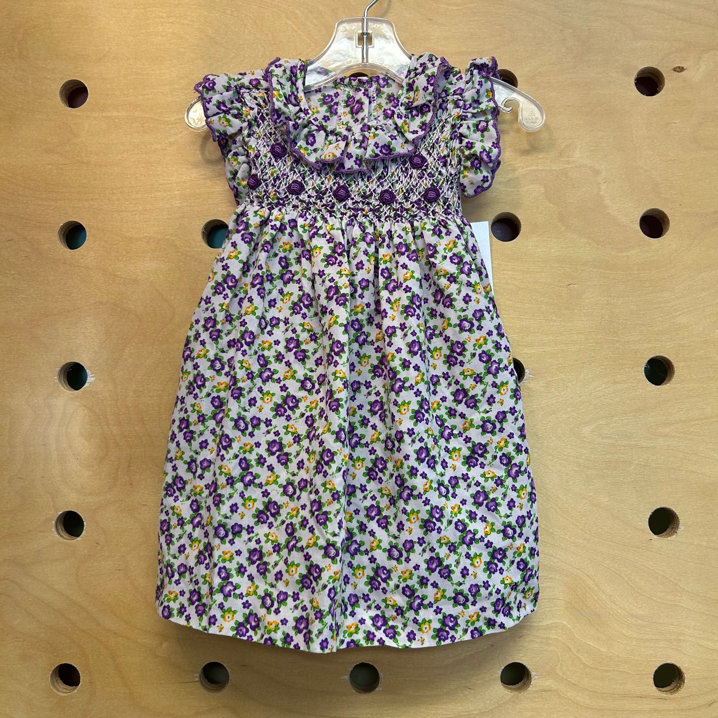 White/Purple Floral Smocked Dress