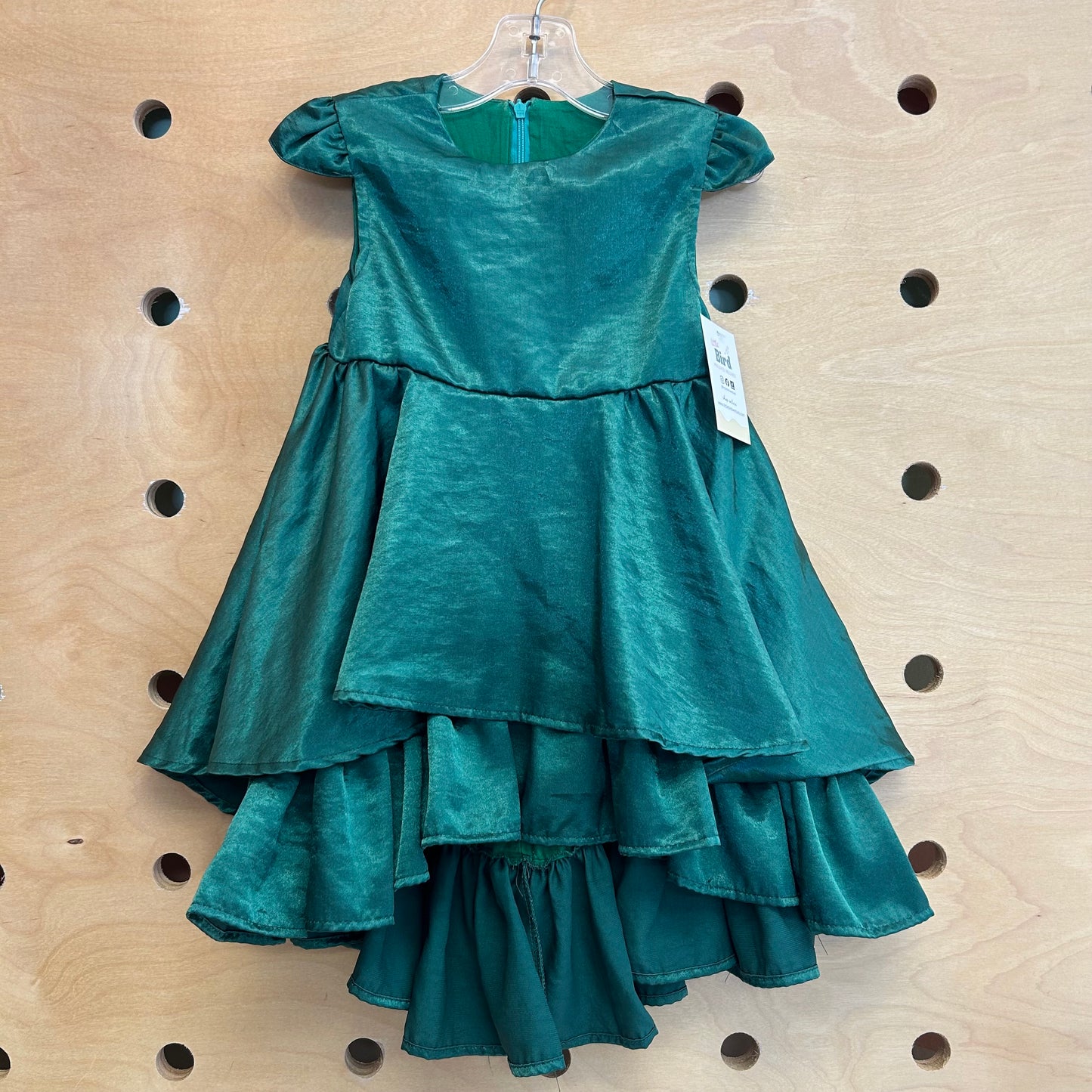 Emerald Tiered Satiny Dress