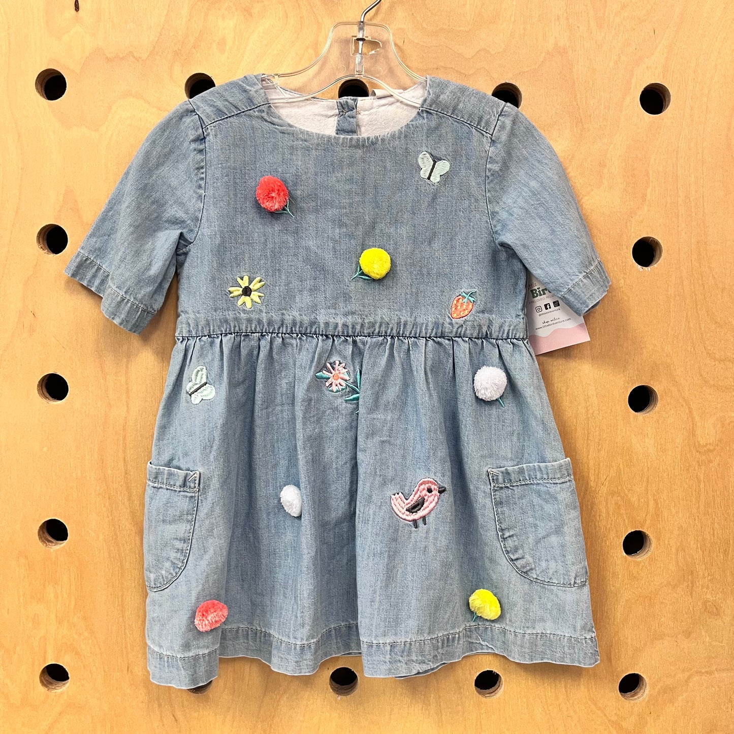 Denim Floral Pom Dress