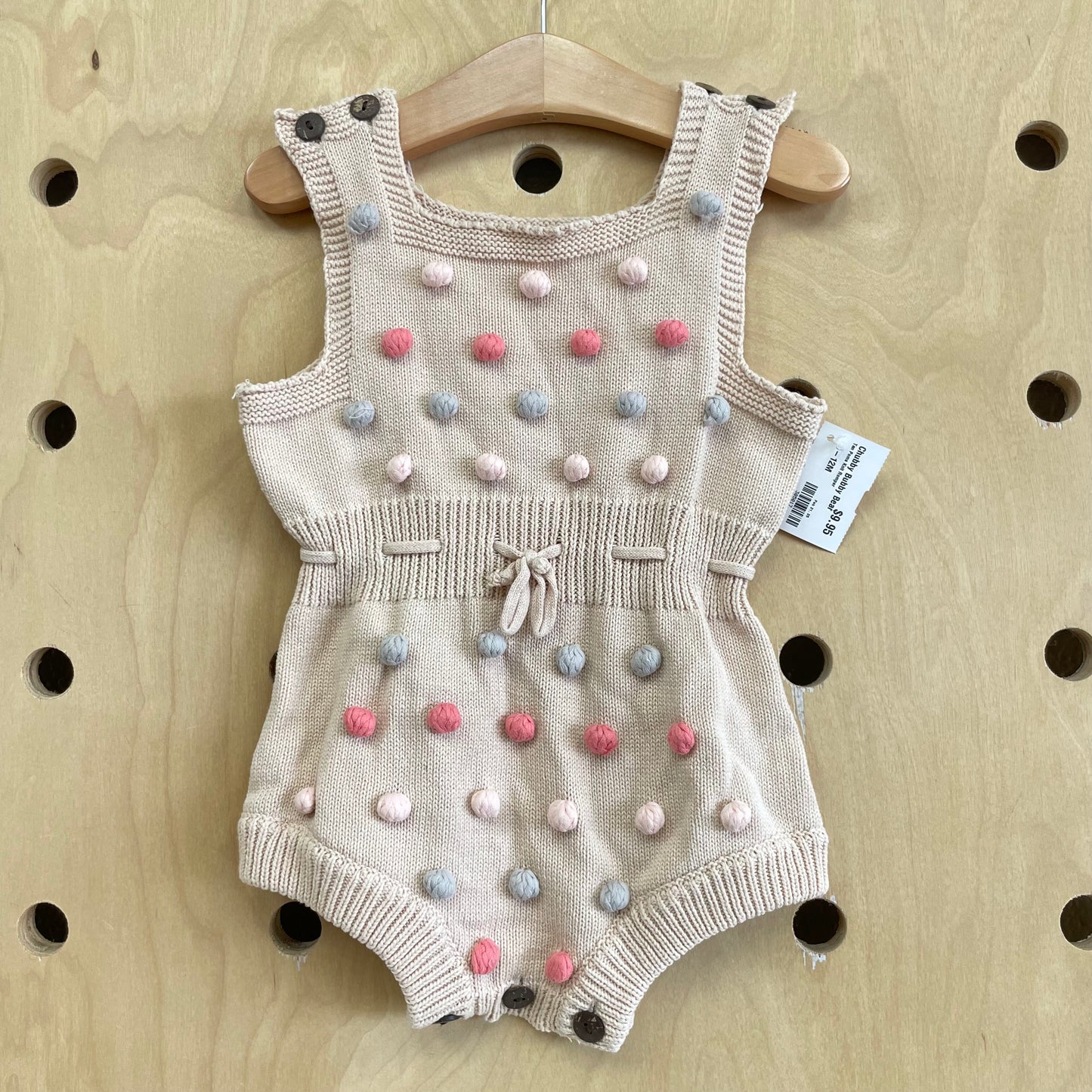 Tan Poms Knit Romper