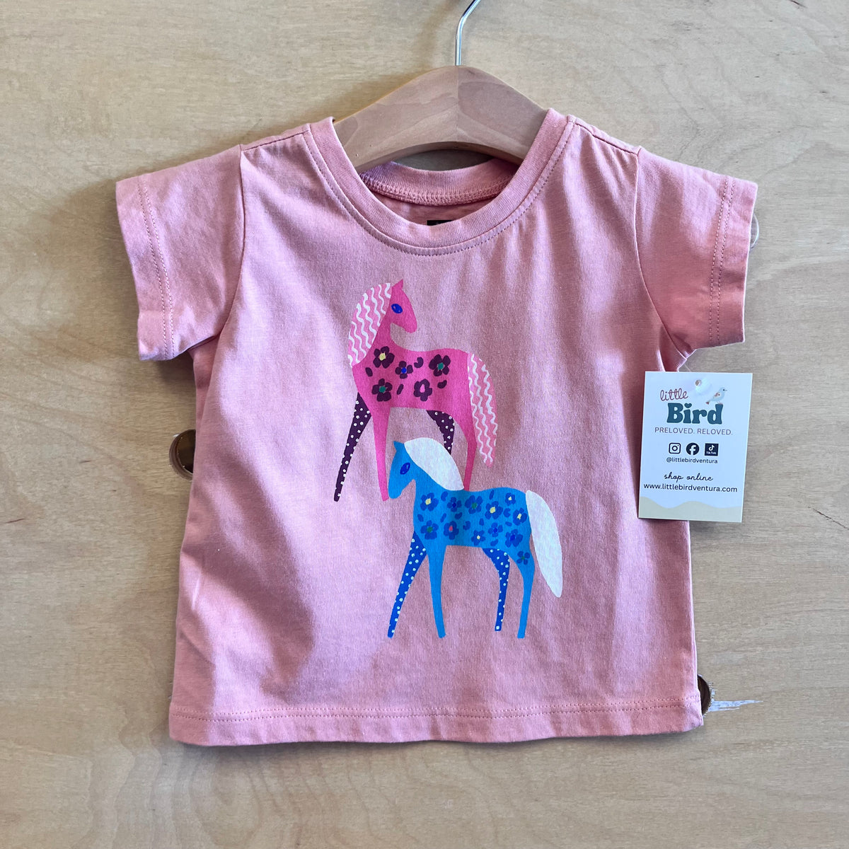 Peach Colorful Horses Cotton Tee