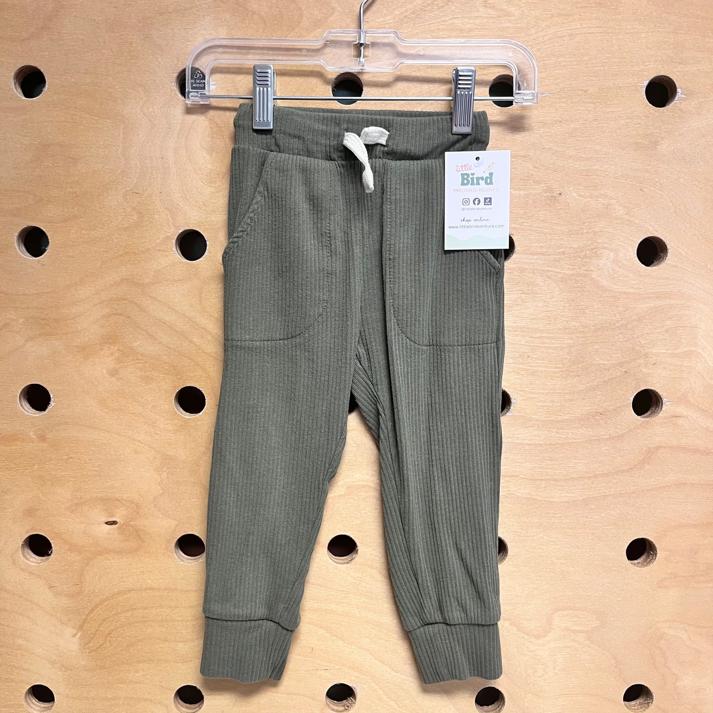 Green Ribbed Organic Drawstring Joggers