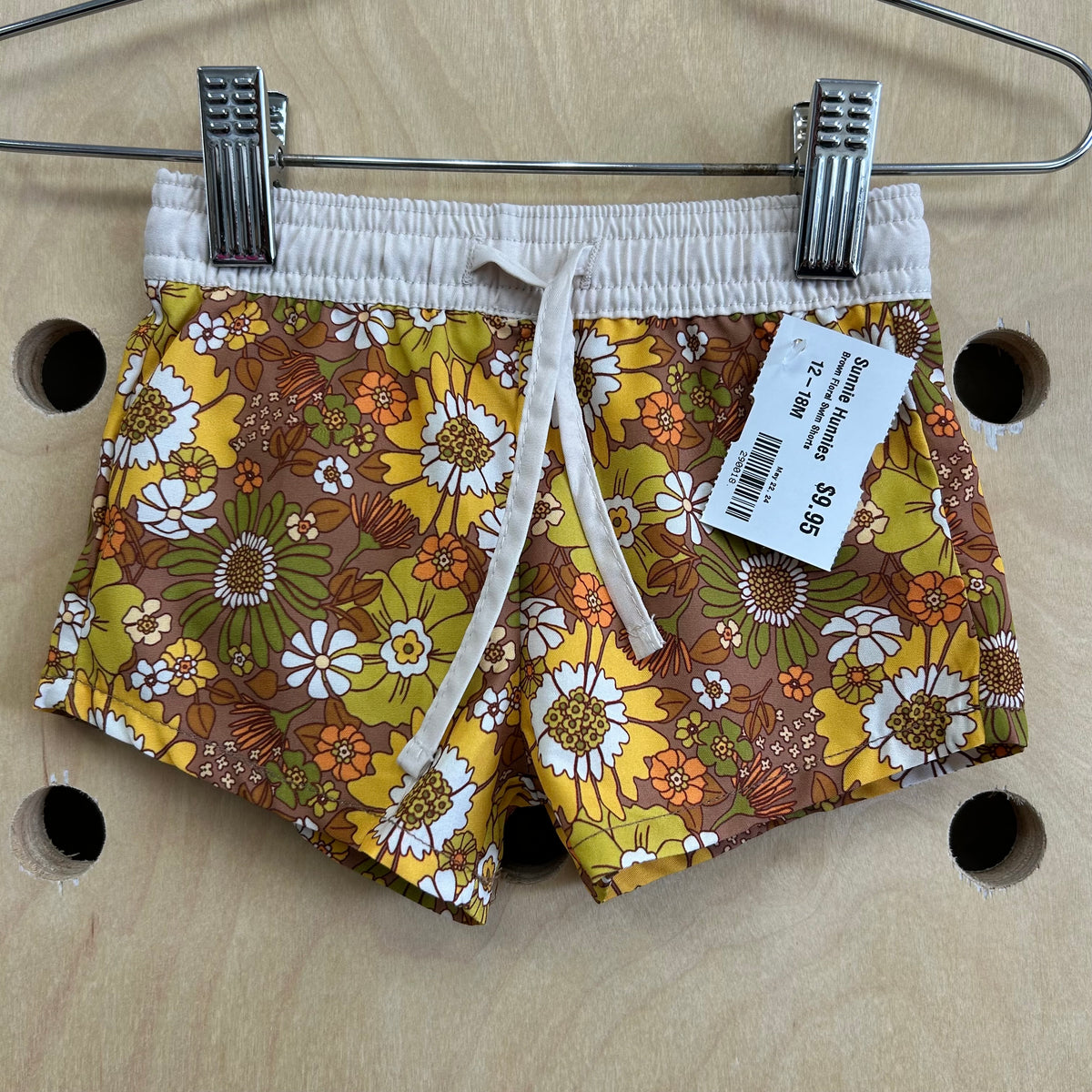 Brown Floral Swim Shorts