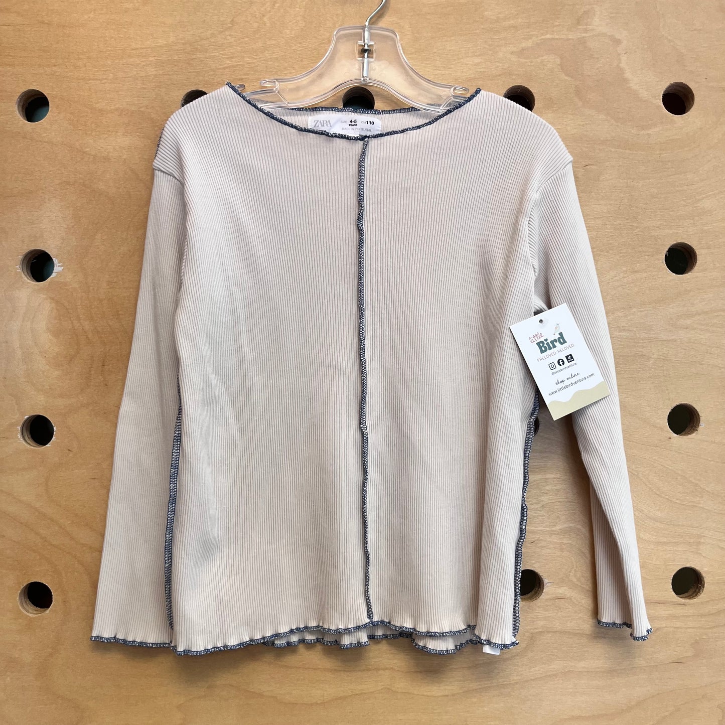 Cream/Blue Center Seam Ribbed Top