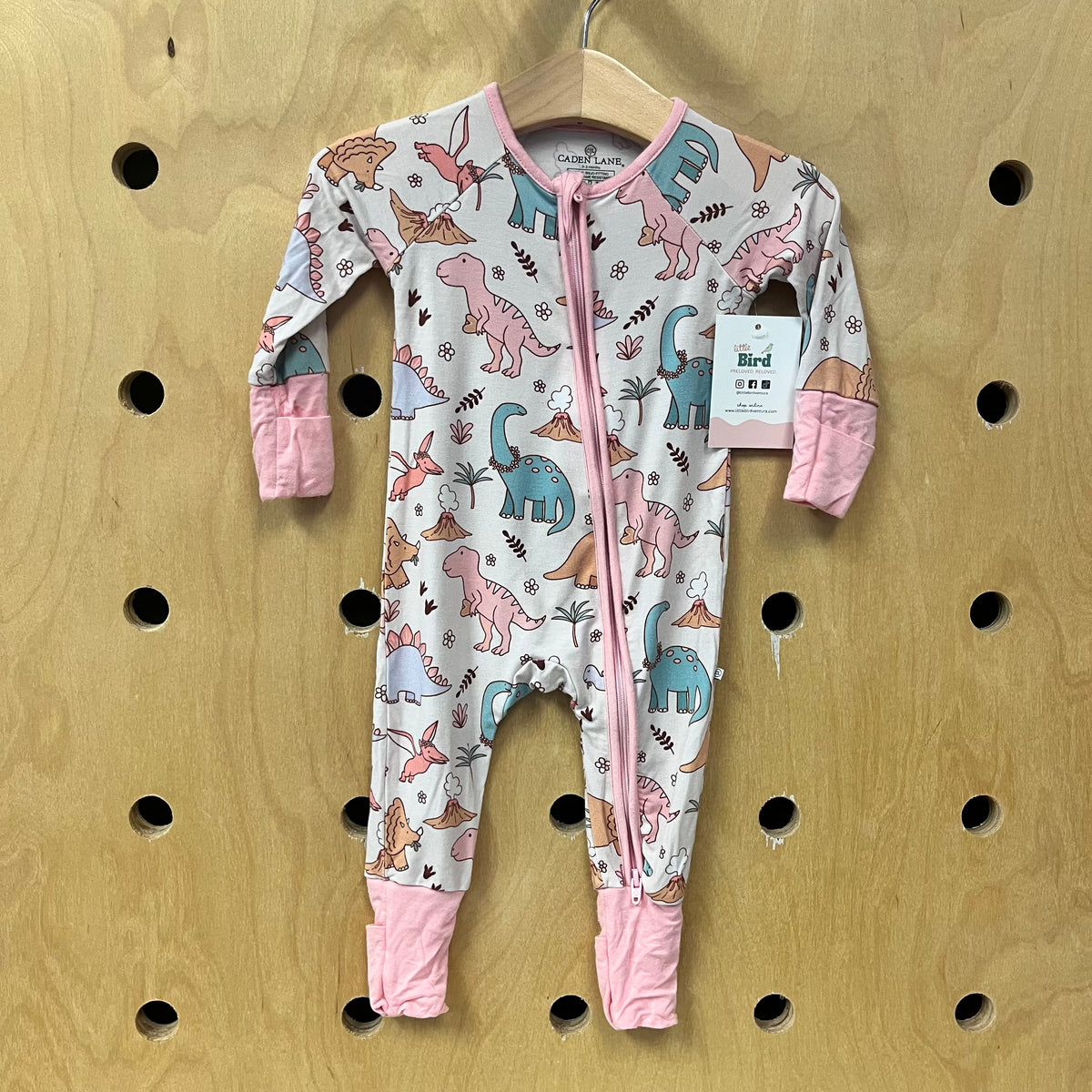Pink Dinos & Volcanos Zip Footies