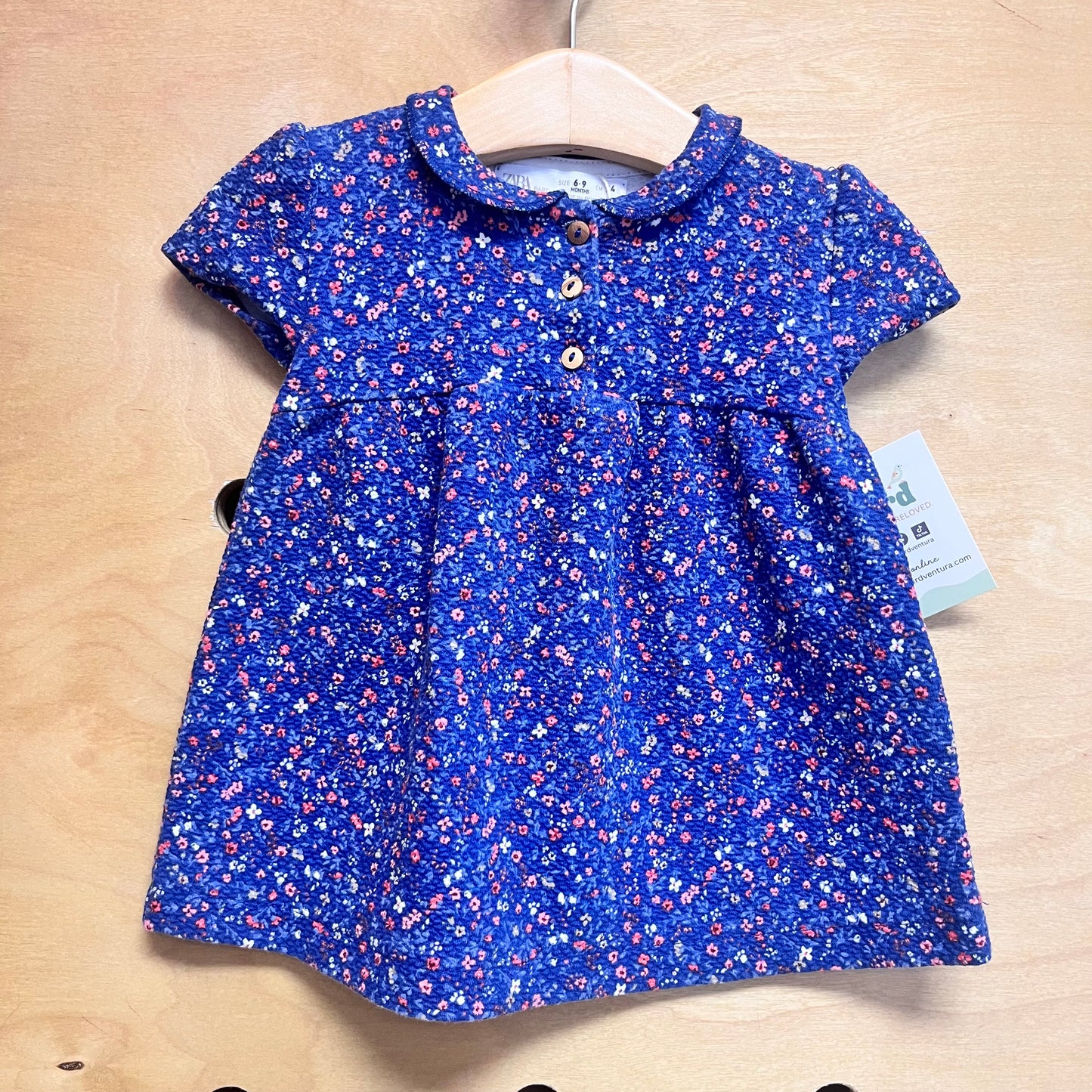 Blue Floral Wood Button Dress