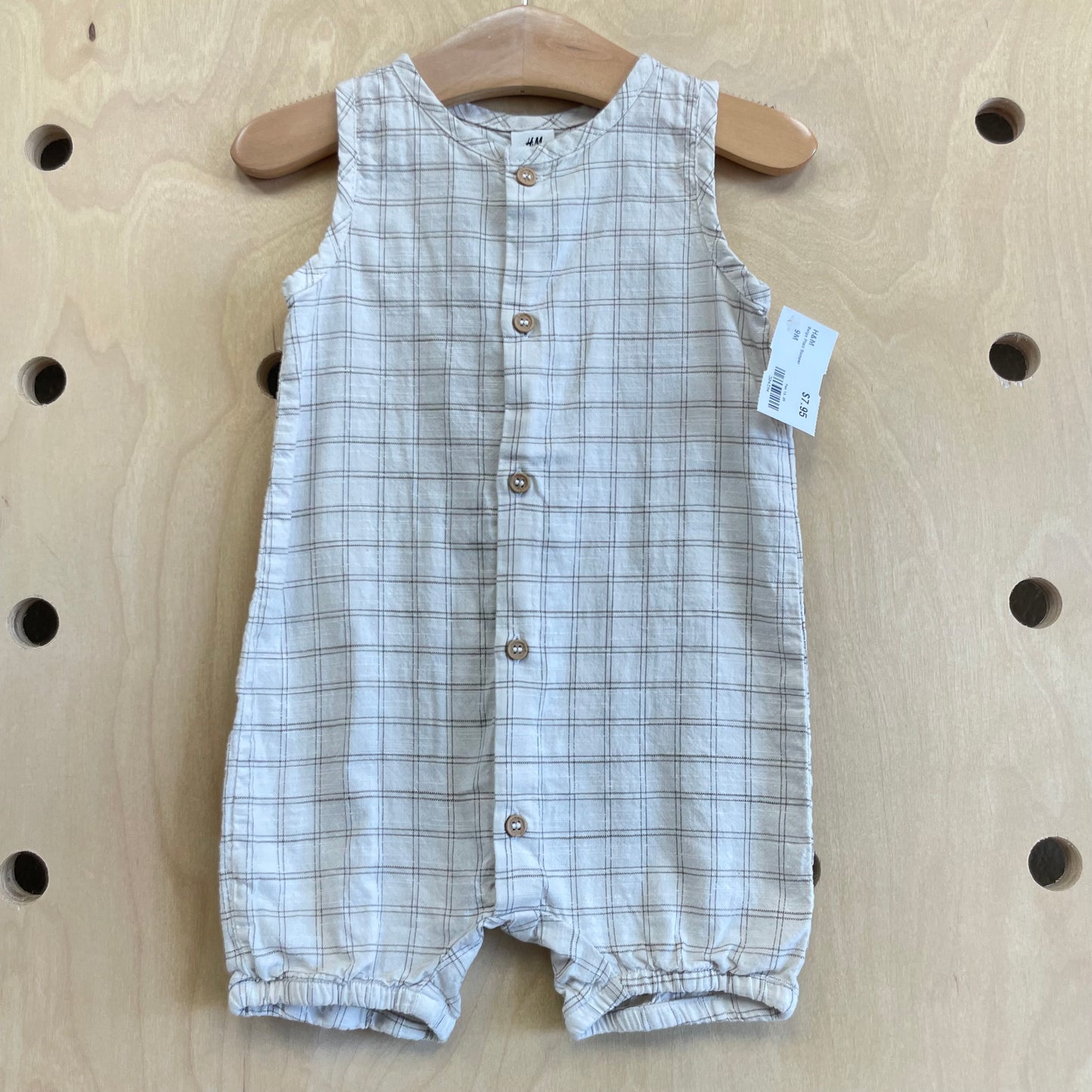 Beige Plaid Romper