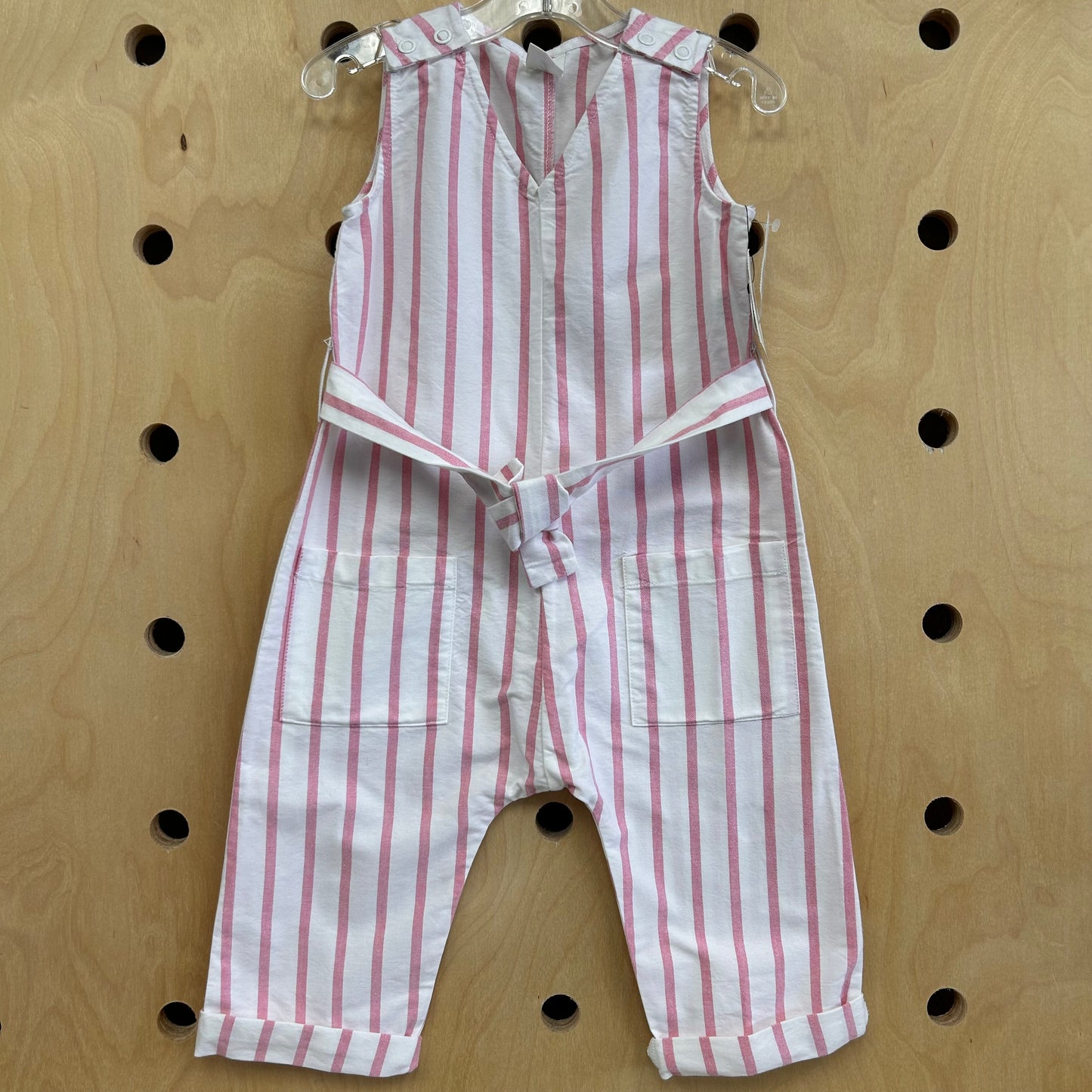 White + Pink Striped Overalls NEW!