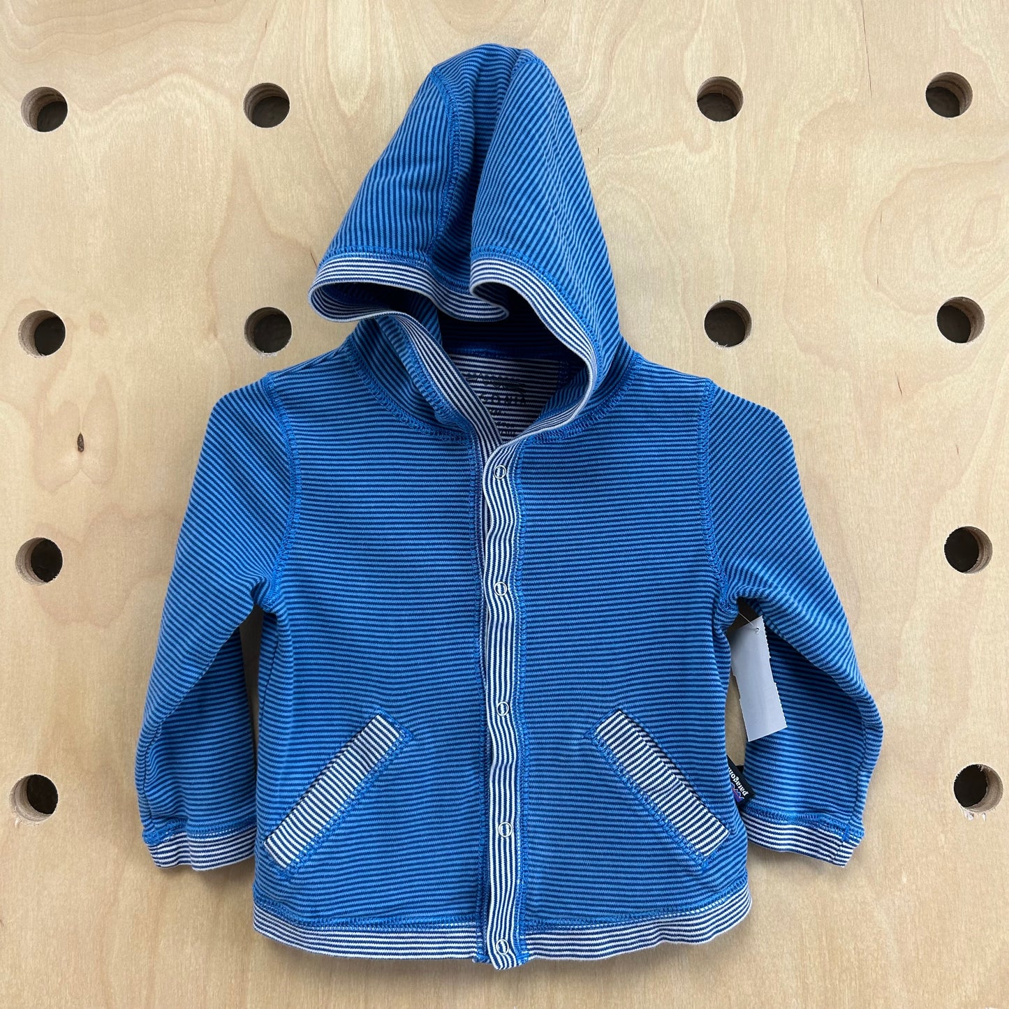 Blue Striped Cotton Snap Hoodie Cardigan