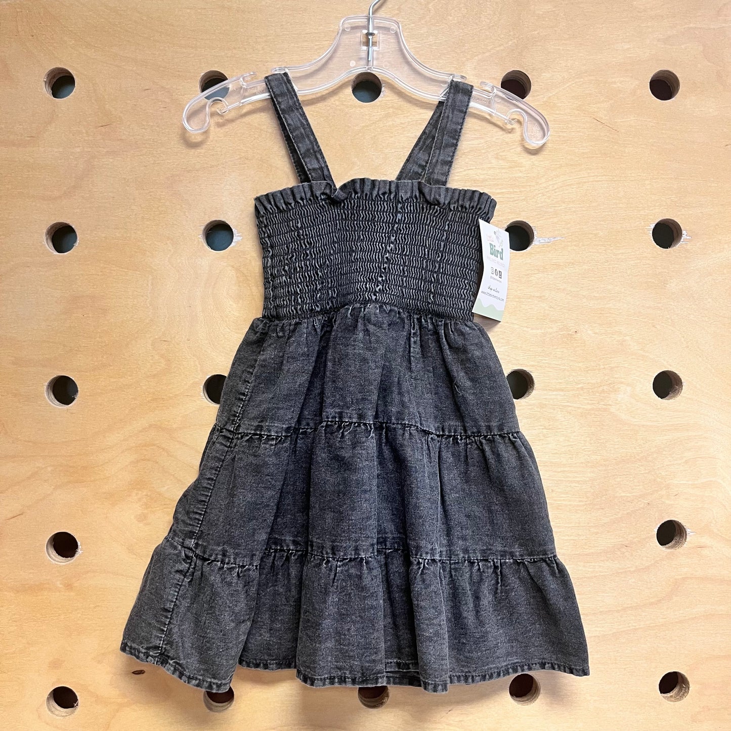 Black Soft Denim Smocked Dress