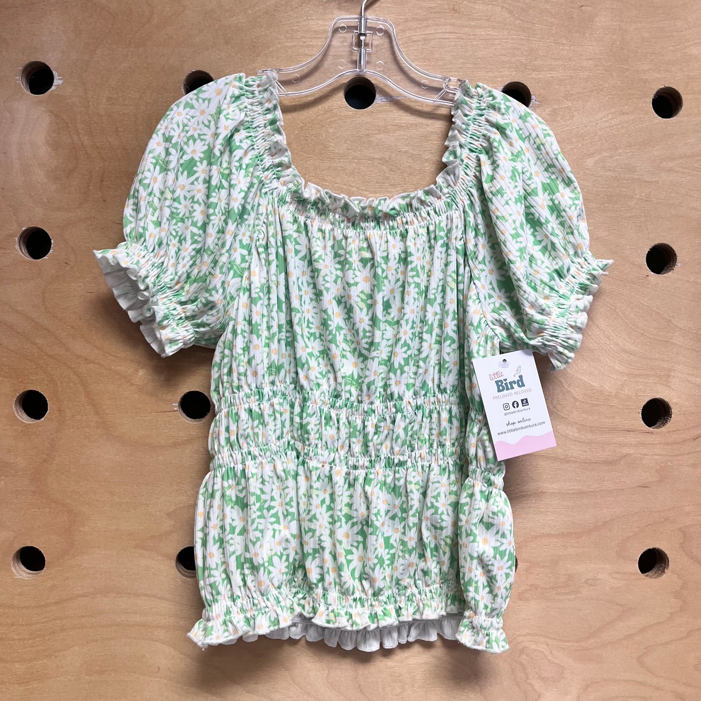 Green/White Daisies Smocked Shirt